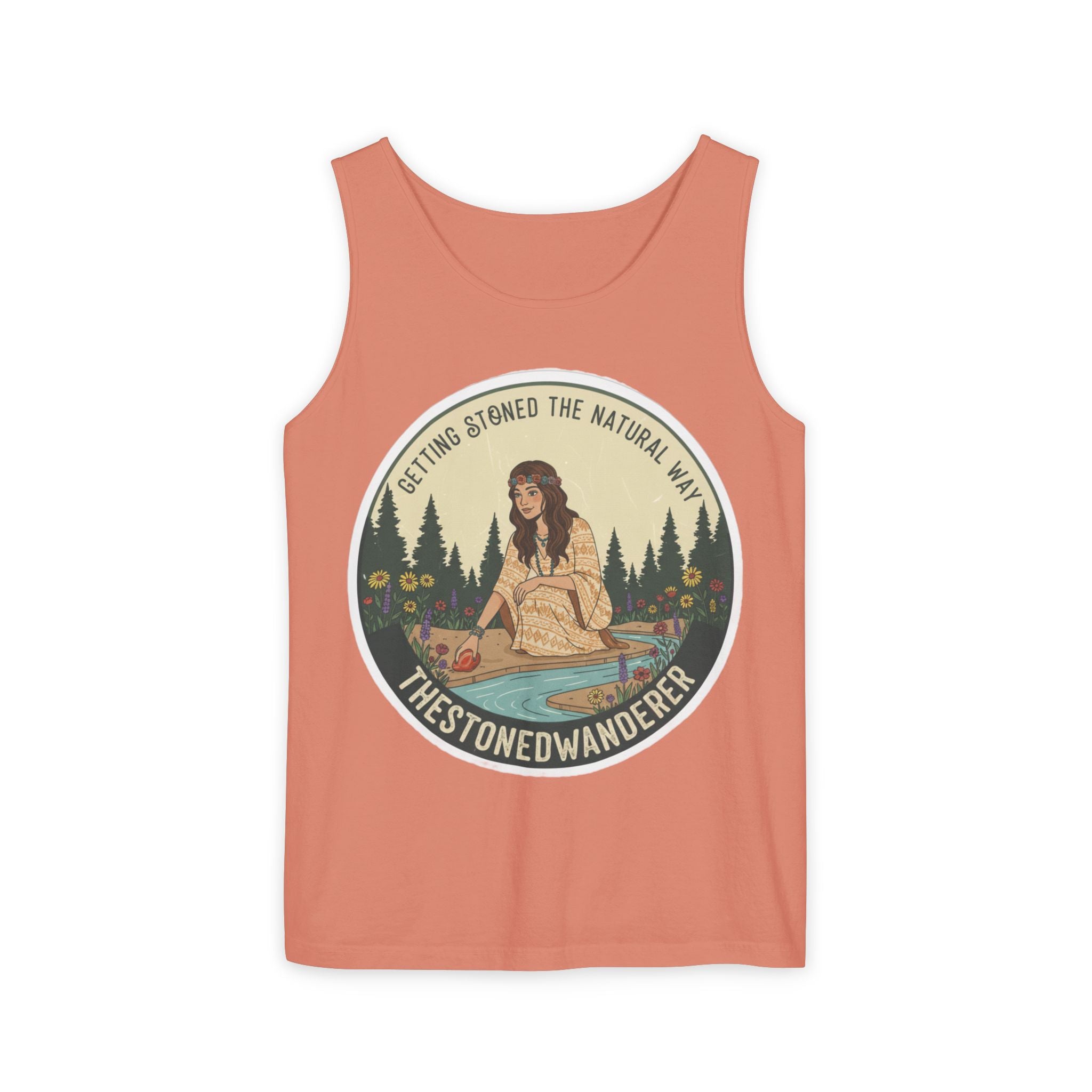 Tank Top — The Stoned Wanderer "Getting Stoned the Natural Way" Retro Camping Graphic