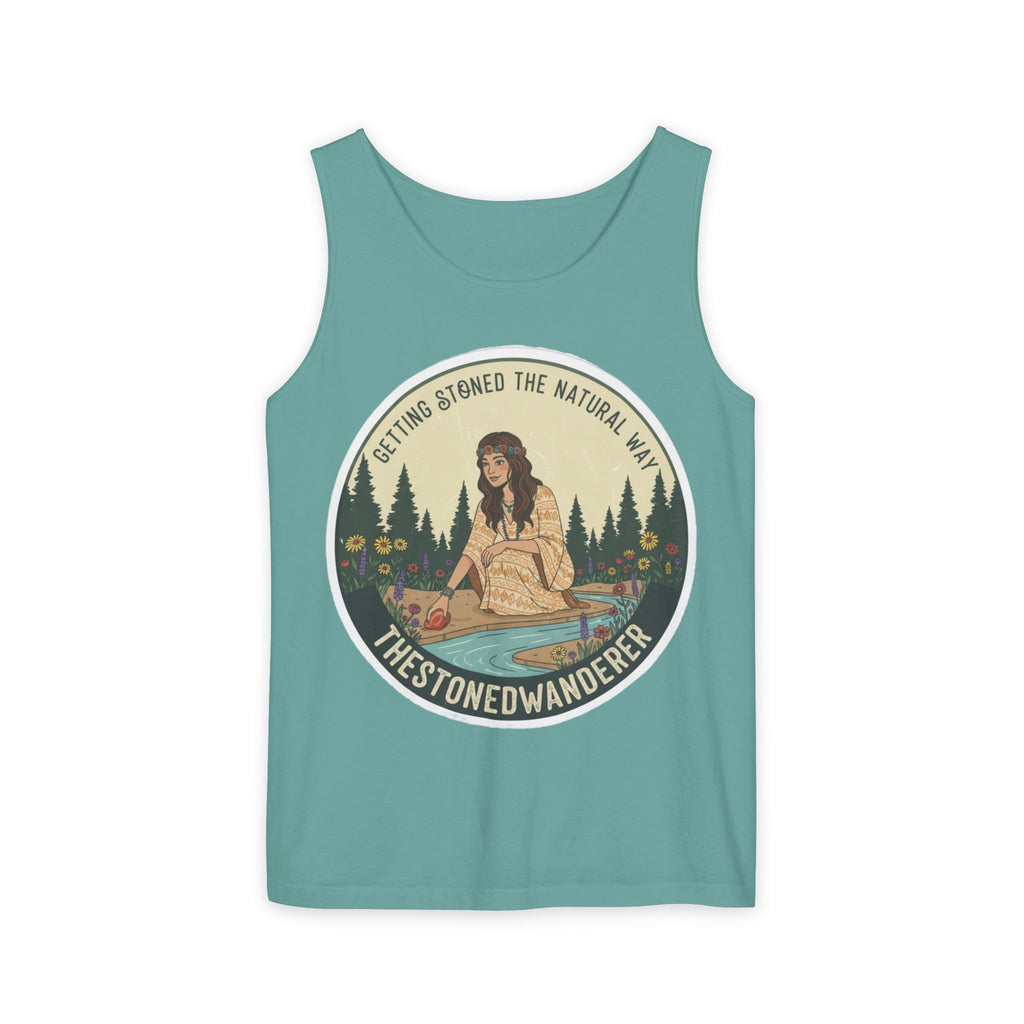 Tank Top — The Stoned Wanderer "Getting Stoned the Natural Way" Retro Camping Graphic