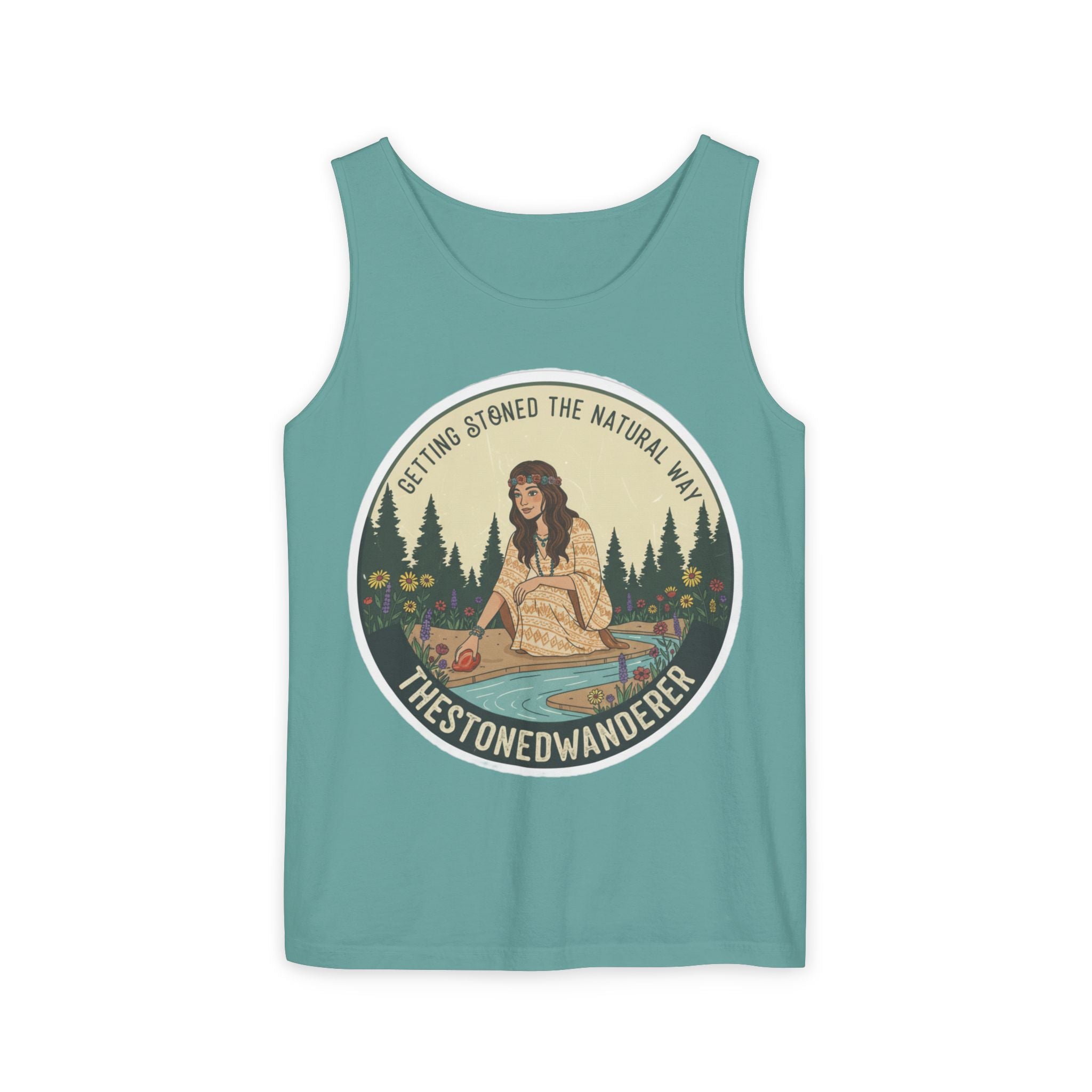 Tank Top — The Stoned Wanderer "Getting Stoned the Natural Way" Retro Camping Graphic