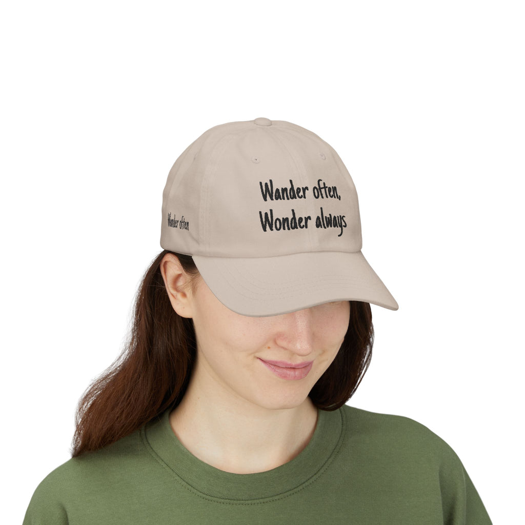 Dad Cap — "Wander often, Wonder always" Embroidered Travel Hat