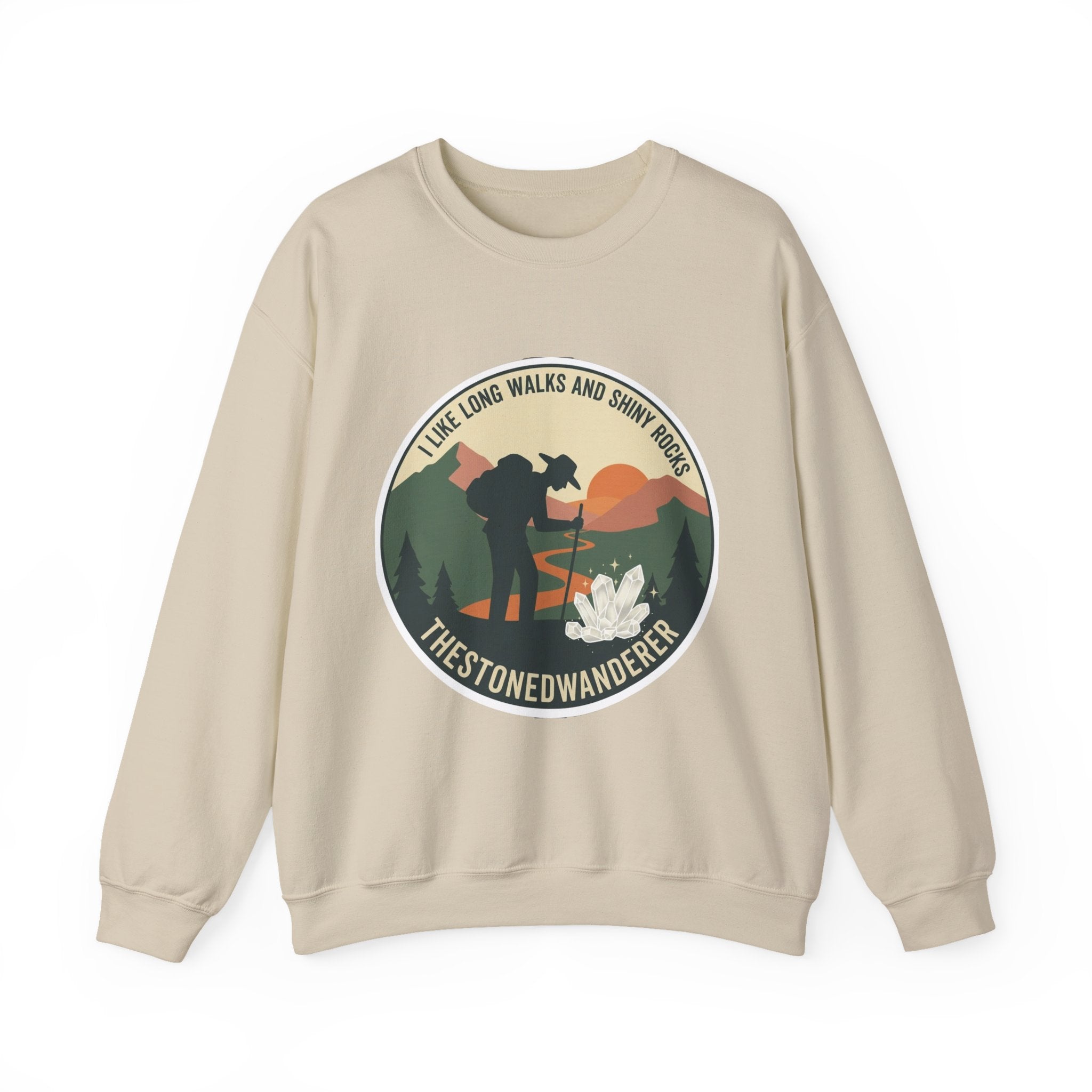 Hiking Crewneck Sweatshirt – 'I Take Long Walks and Shiny Rocks' Outdoor Adventure Pullover