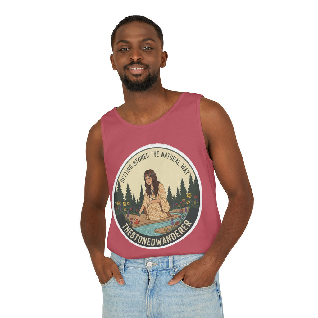 Tank Top — The Stoned Wanderer "Getting Stoned the Natural Way" Retro Camping Graphic