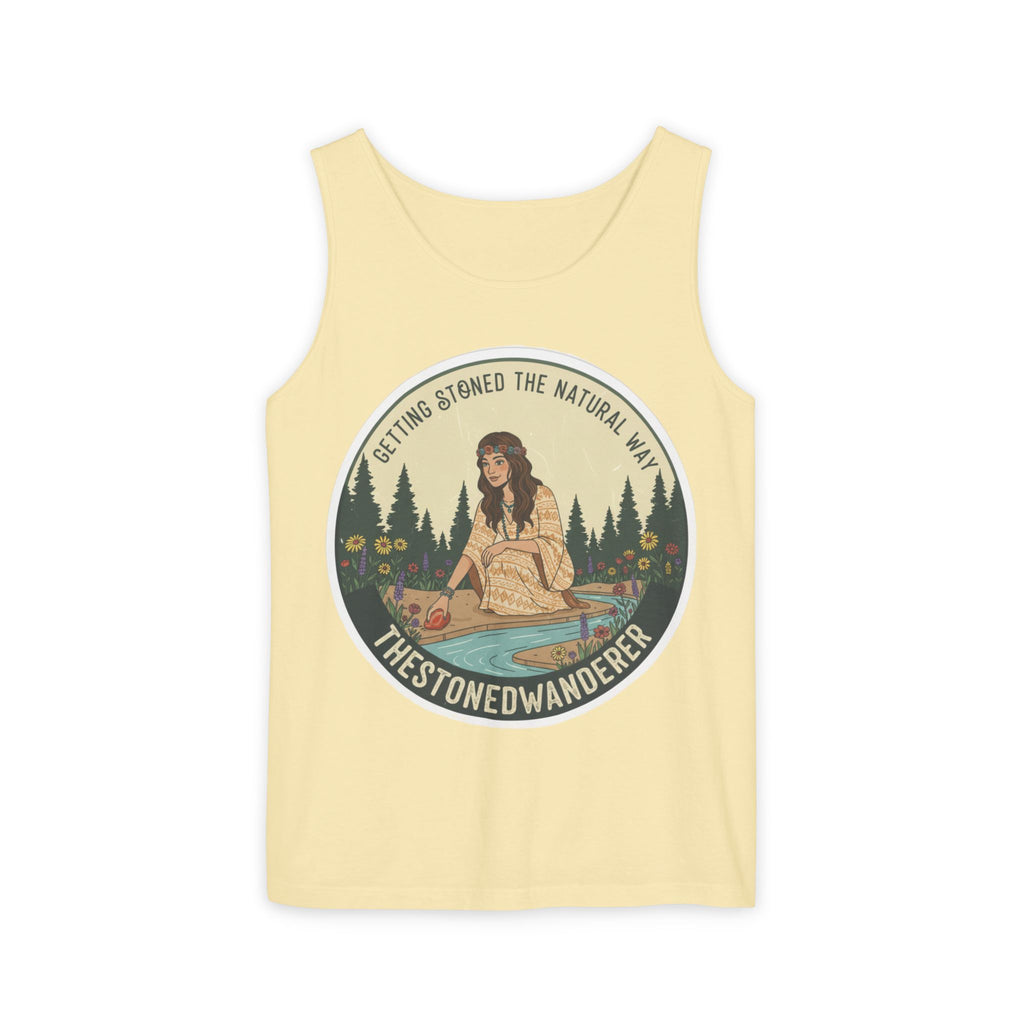 Tank Top — The Stoned Wanderer "Getting Stoned the Natural Way" Retro Camping Graphic