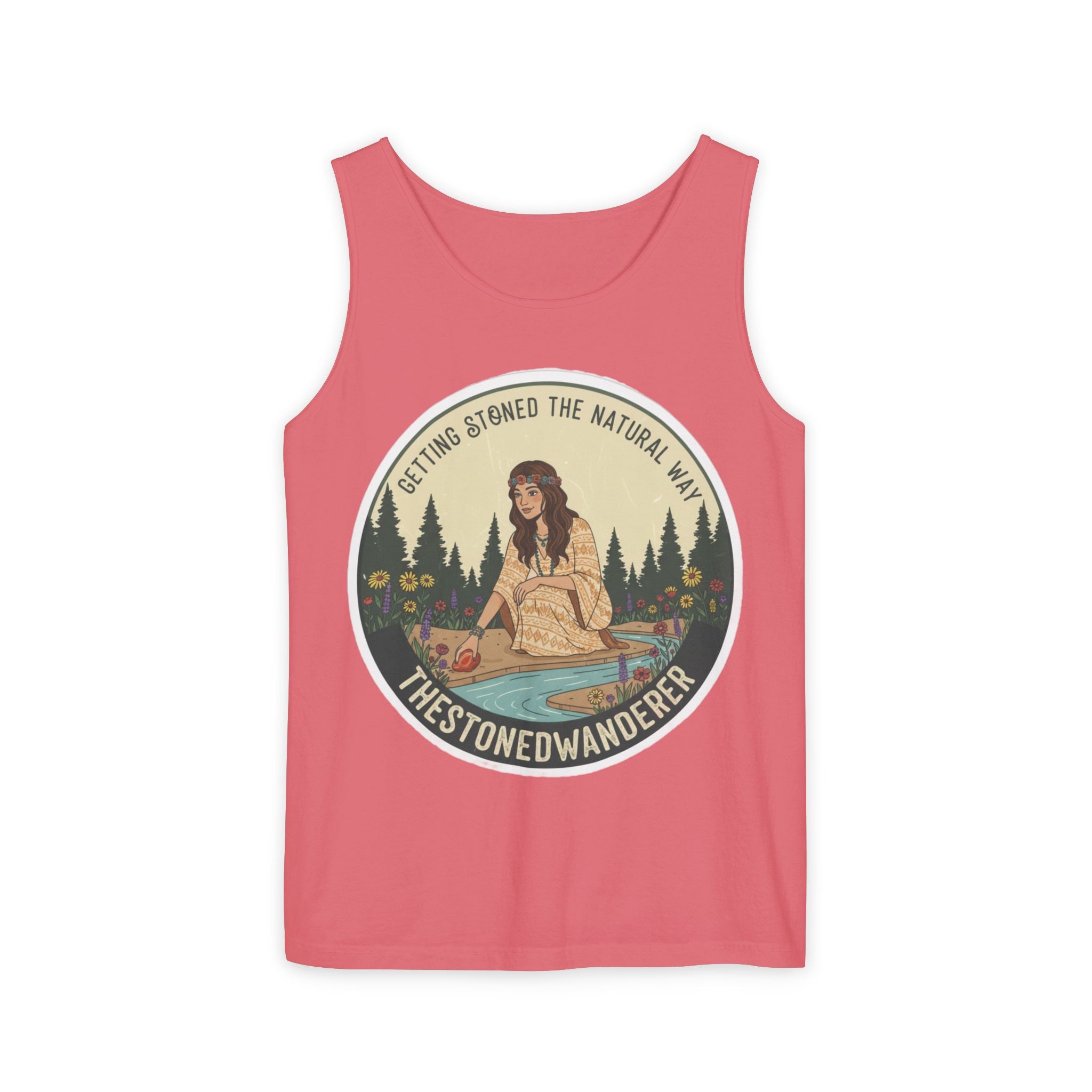Tank Top — The Stoned Wanderer "Getting Stoned the Natural Way" Retro Camping Graphic