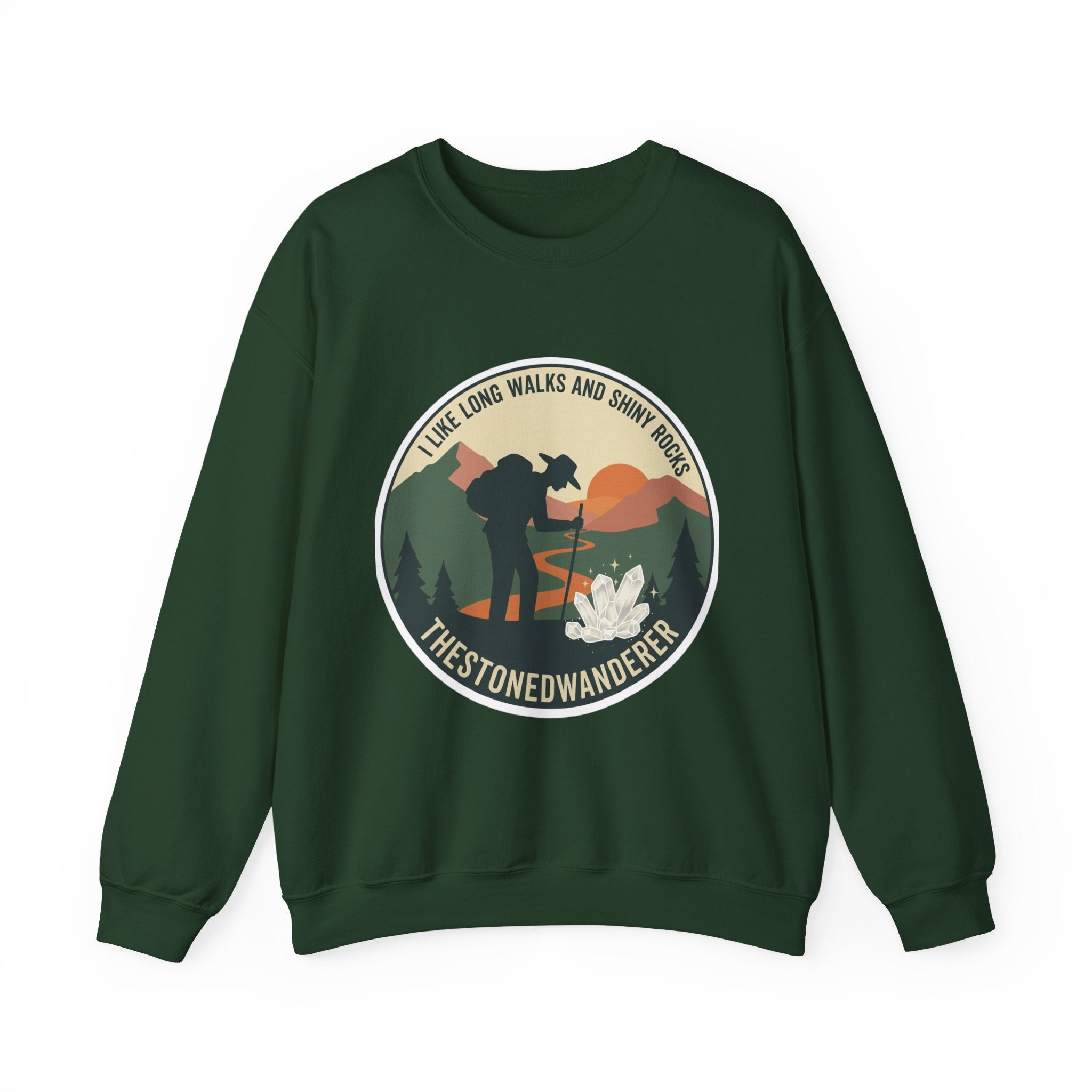 Hiking Crewneck Sweatshirt – 'I Take Long Walks and Shiny Rocks' Outdoor Adventure Pullover