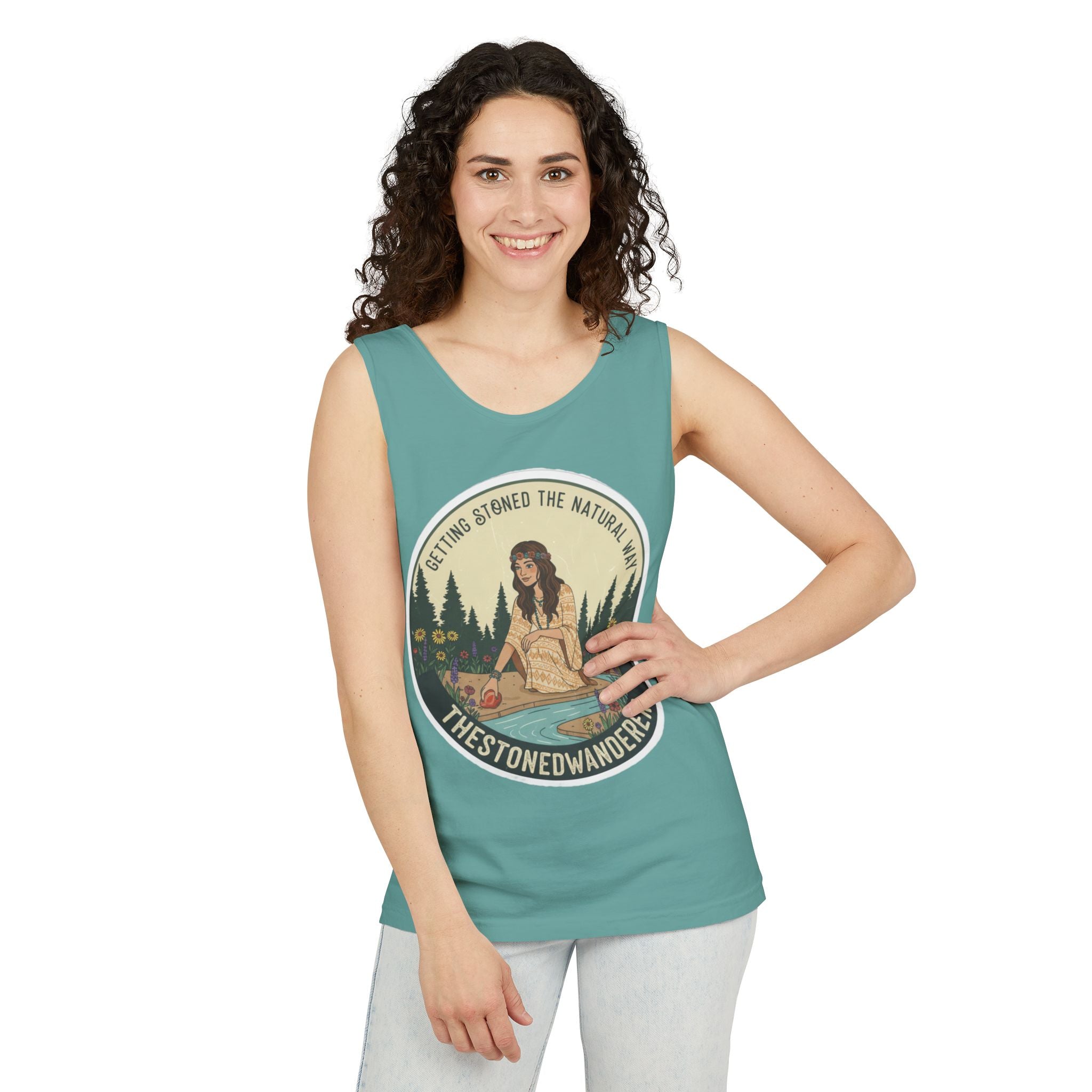 Tank Top — The Stoned Wanderer "Getting Stoned the Natural Way" Retro Camping Graphic
