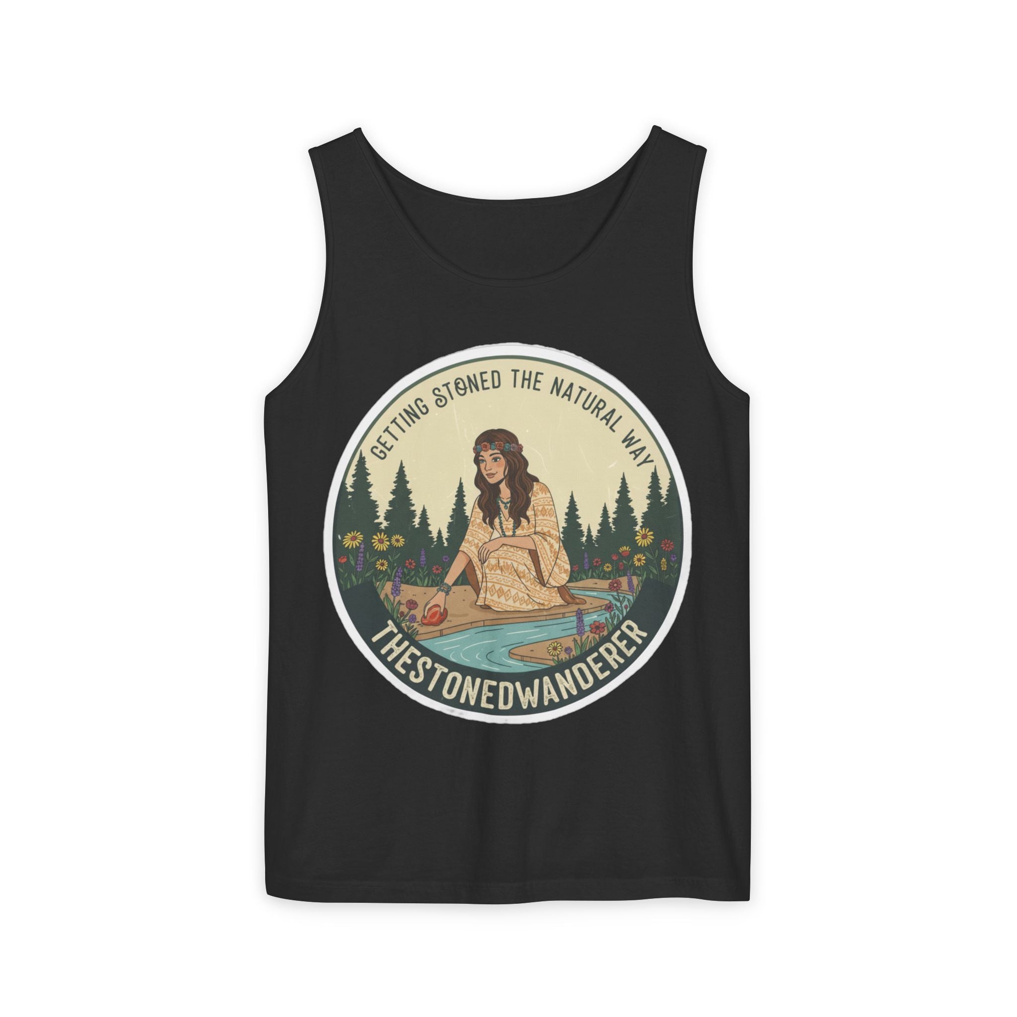 Tank Top — The Stoned Wanderer "Getting Stoned the Natural Way" Retro Camping Graphic