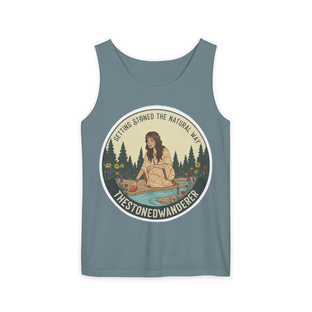 Tank Top — The Stoned Wanderer "Getting Stoned the Natural Way" Retro Camping Graphic