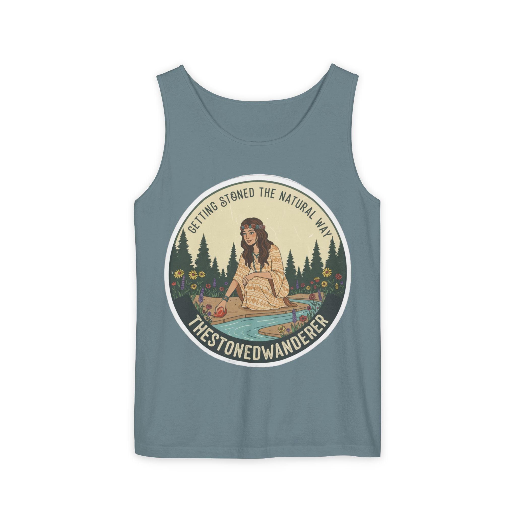 Tank Top — The Stoned Wanderer "Getting Stoned the Natural Way" Retro Camping Graphic