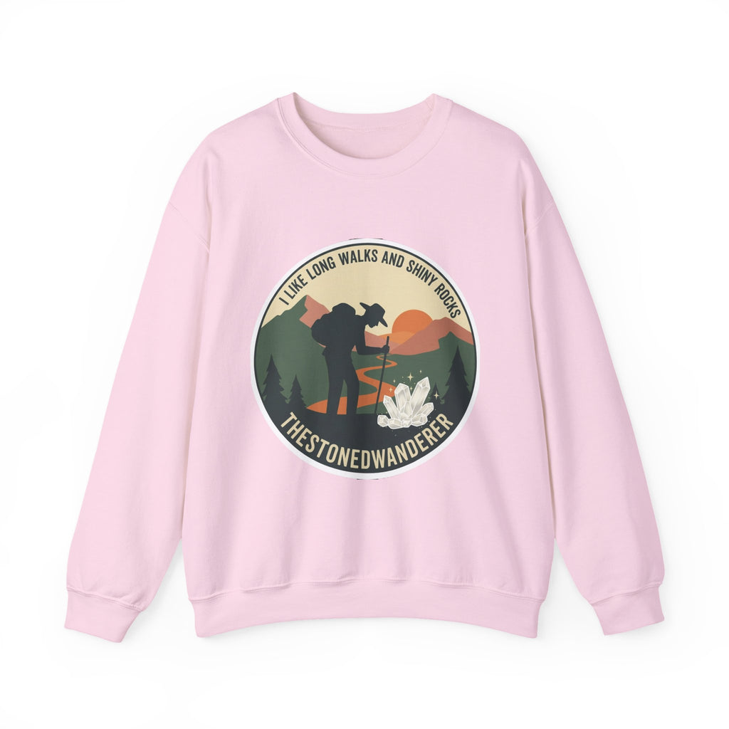 Hiking Crewneck Sweatshirt – 'I Take Long Walks and Shiny Rocks' Outdoor Adventure Pullover
