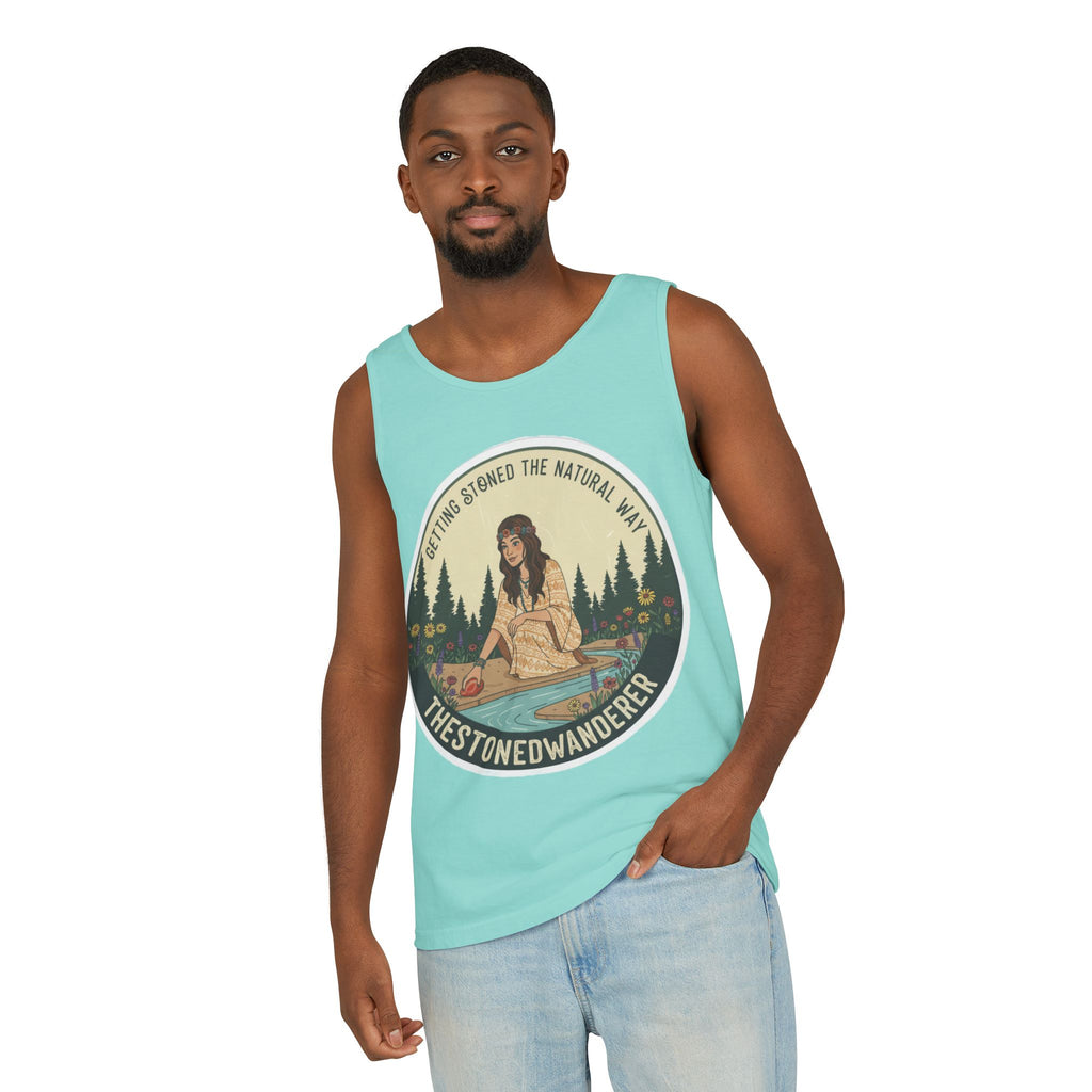 Tank Top — The Stoned Wanderer "Getting Stoned the Natural Way" Retro Camping Graphic