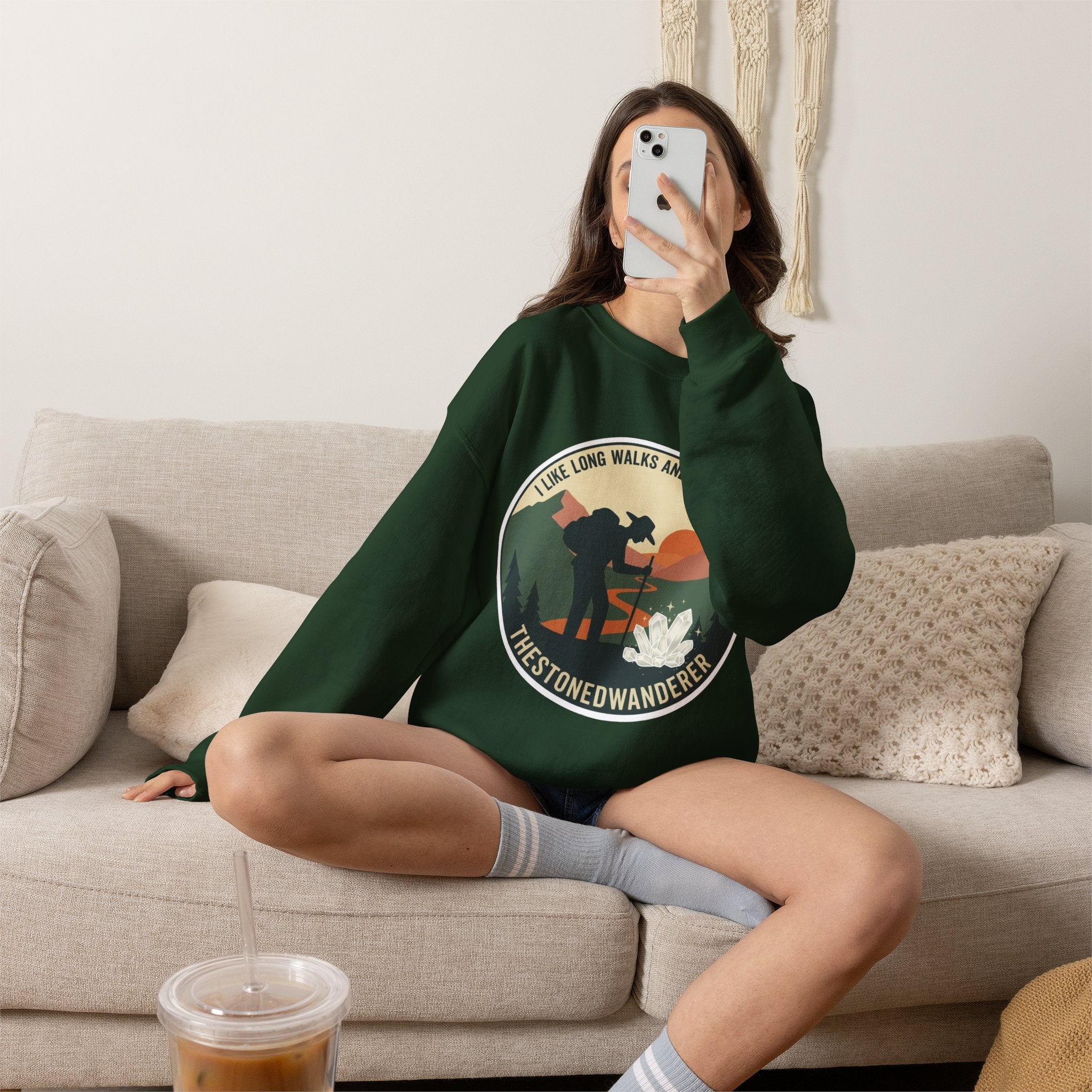 Hiking Crewneck Sweatshirt – 'I Take Long Walks and Shiny Rocks' Outdoor Adventure Pullover
