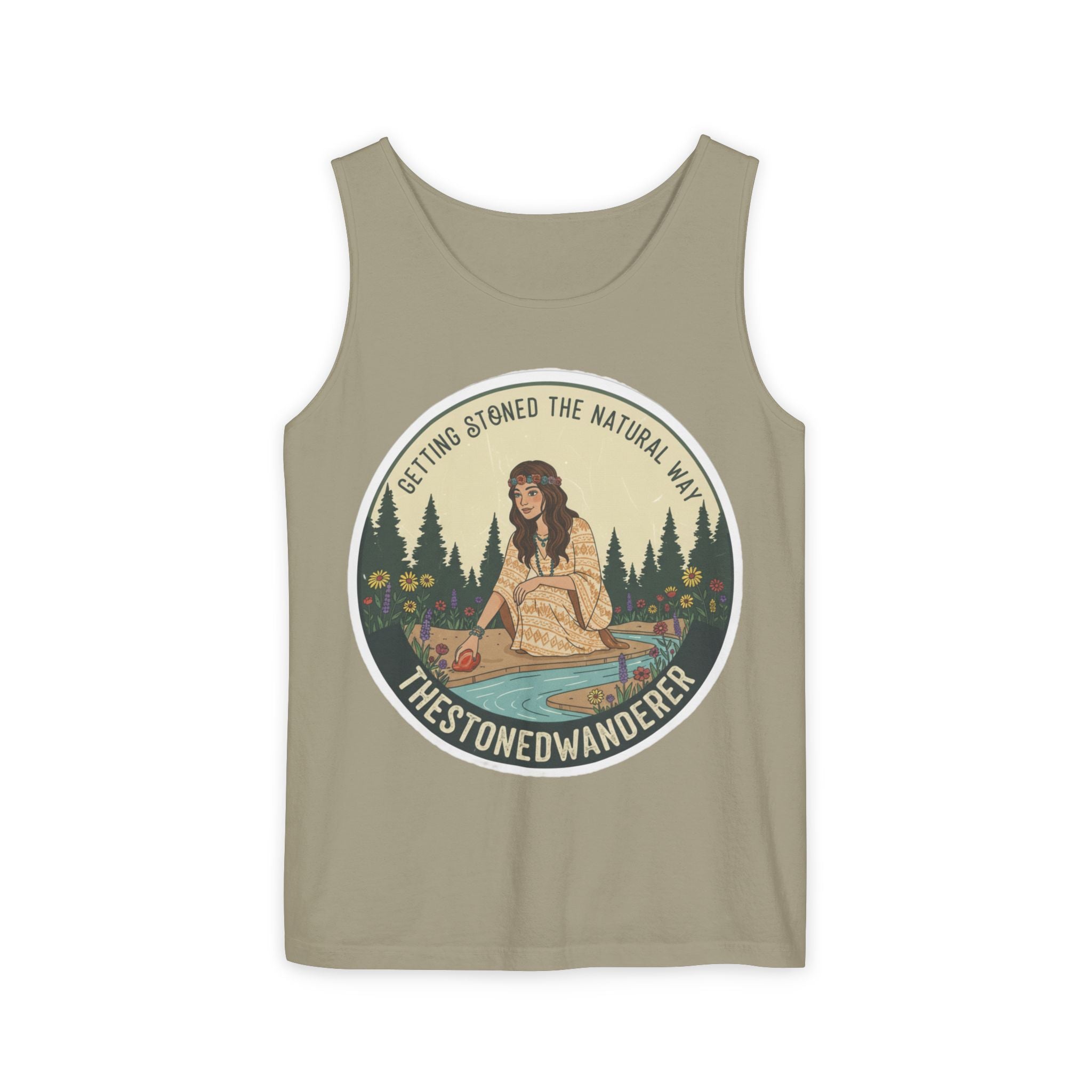 Tank Top — The Stoned Wanderer "Getting Stoned the Natural Way" Retro Camping Graphic
