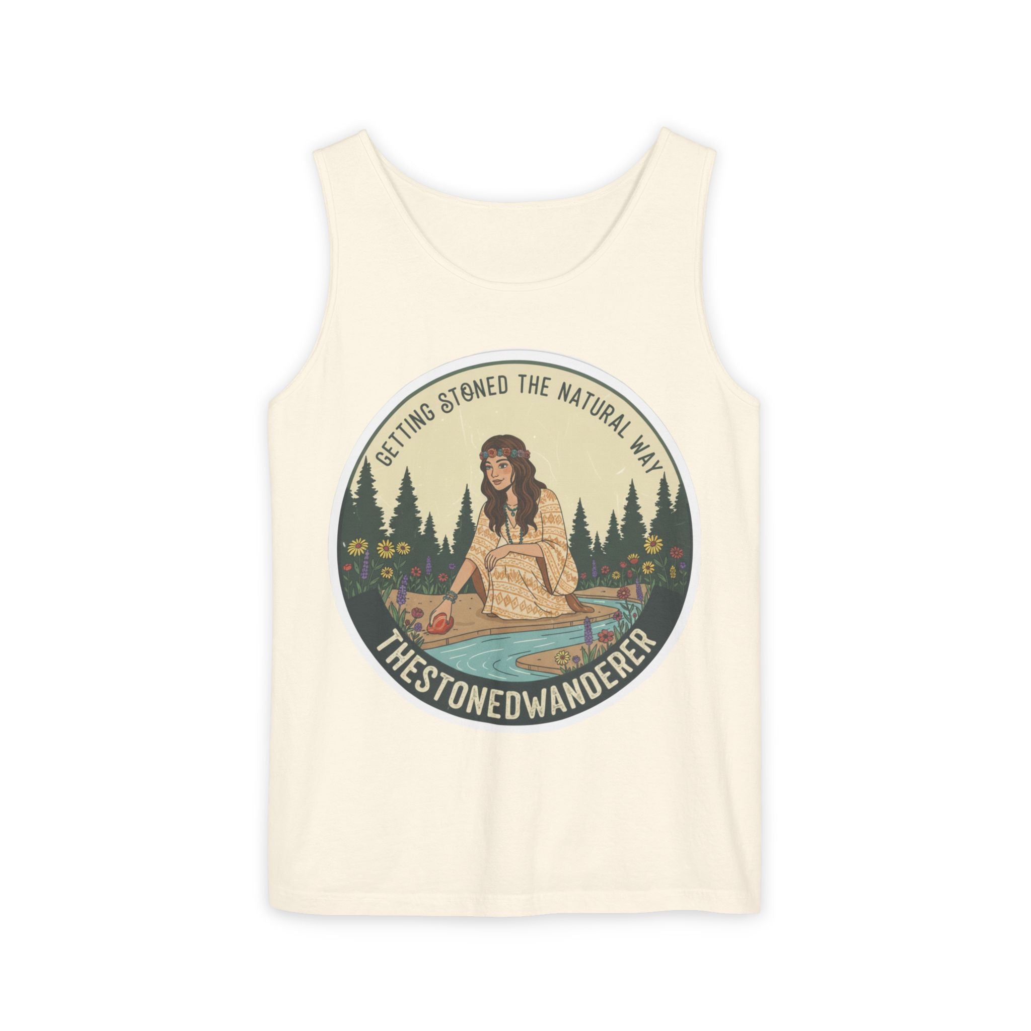Tank Top — The Stoned Wanderer "Getting Stoned the Natural Way" Retro Camping Graphic