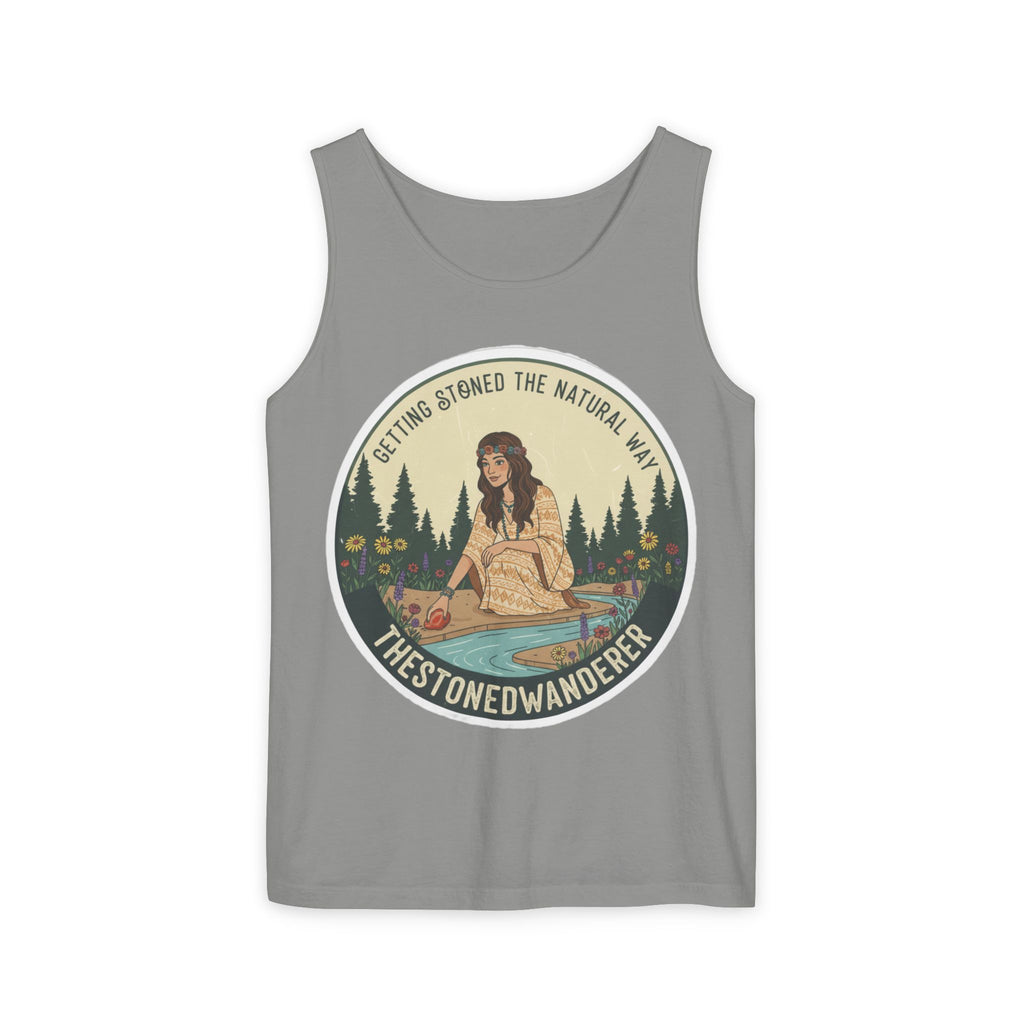 Tank Top — The Stoned Wanderer "Getting Stoned the Natural Way" Retro Camping Graphic