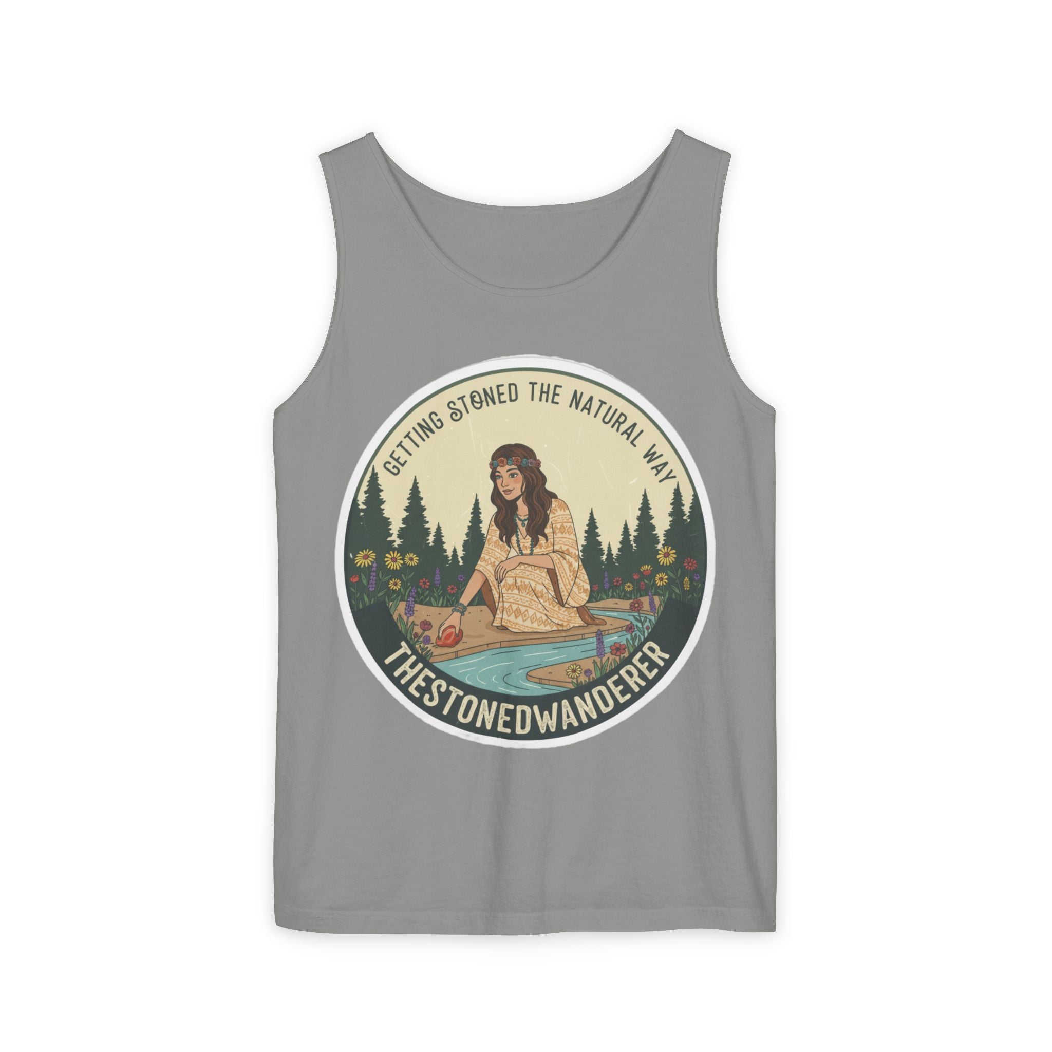 Tank Top — The Stoned Wanderer "Getting Stoned the Natural Way" Retro Camping Graphic