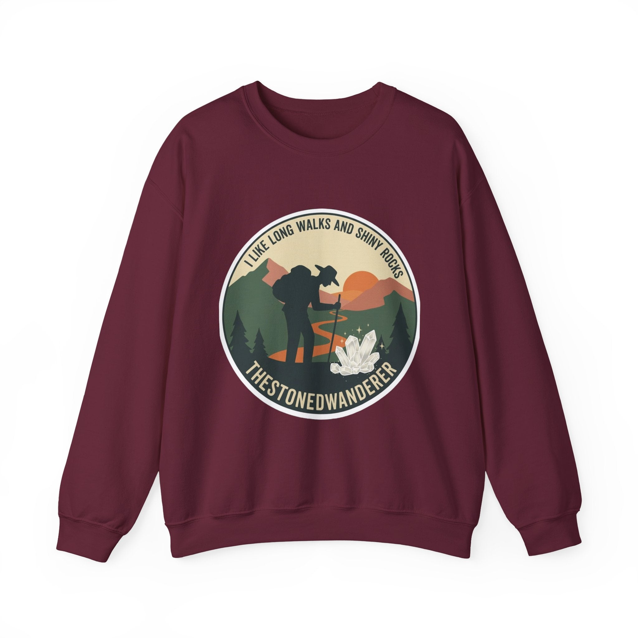Hiking Crewneck Sweatshirt – 'I Take Long Walks and Shiny Rocks' Outdoor Adventure Pullover