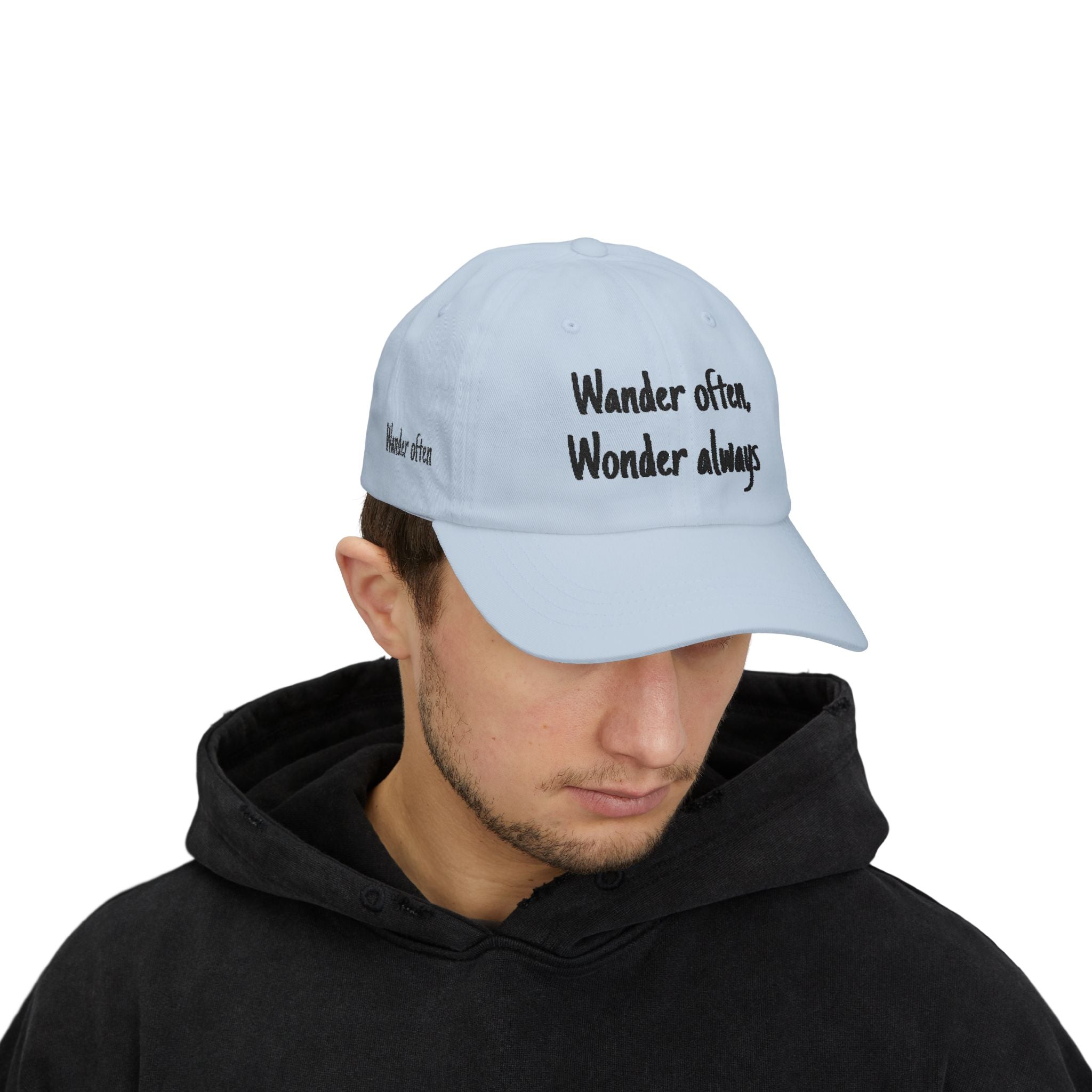 Dad Cap — "Wander often, Wonder always" Embroidered Travel Hat