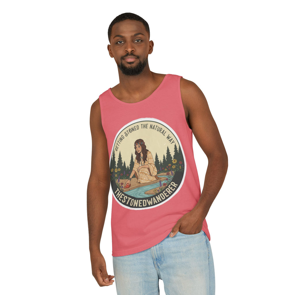 Tank Top — The Stoned Wanderer "Getting Stoned the Natural Way" Retro Camping Graphic