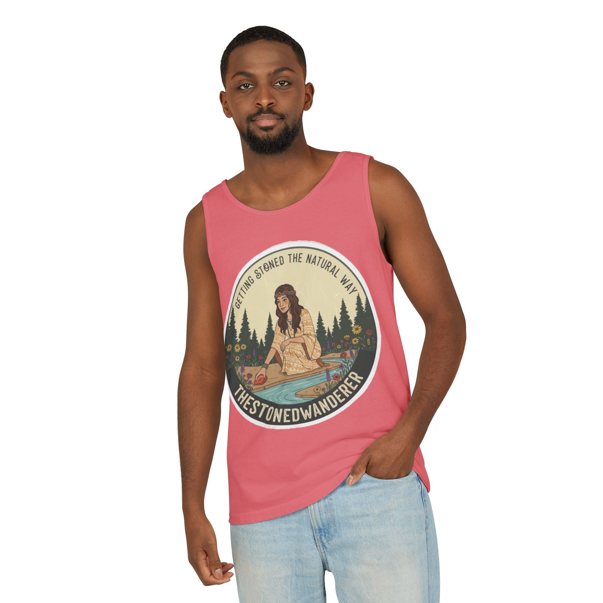 Tank Top — The Stoned Wanderer "Getting Stoned the Natural Way" Retro Camping Graphic