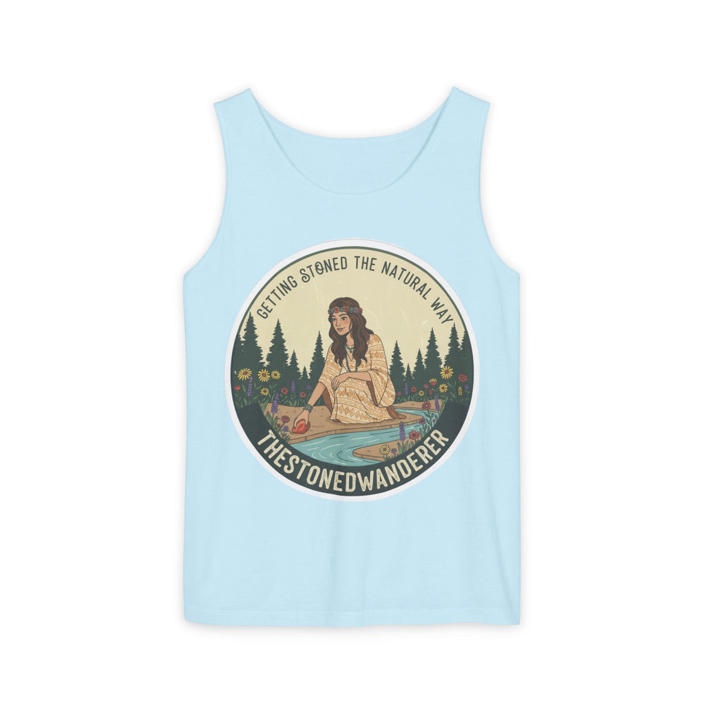 Tank Top — The Stoned Wanderer "Getting Stoned the Natural Way" Retro Camping Graphic