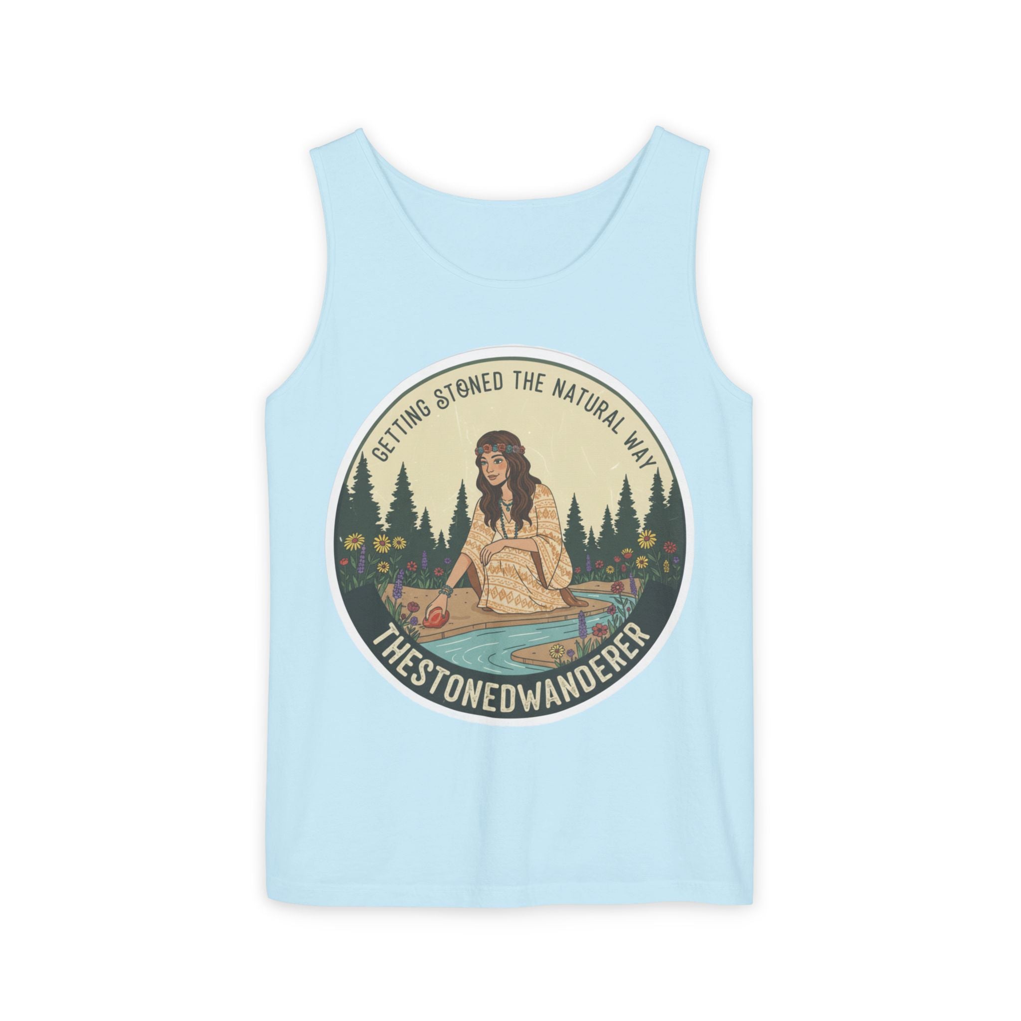 Tank Top — The Stoned Wanderer "Getting Stoned the Natural Way" Retro Camping Graphic