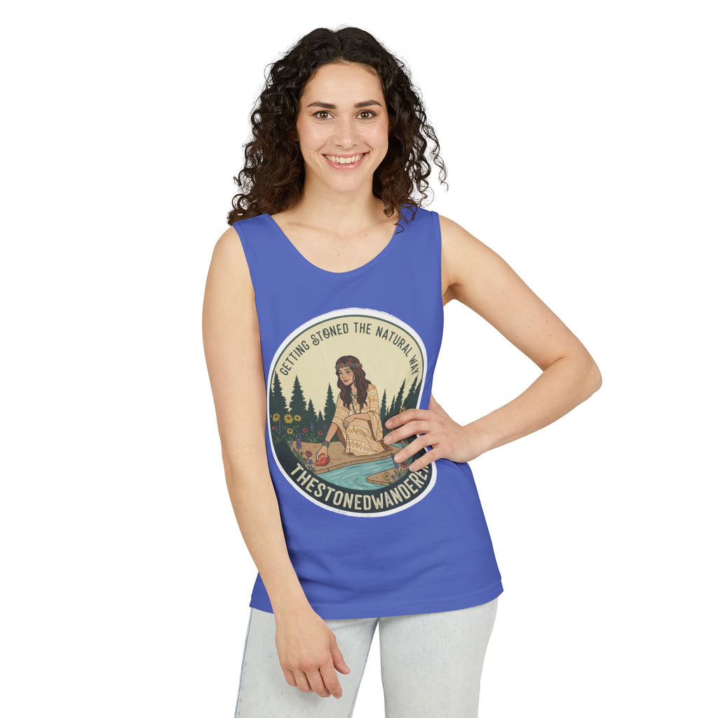 Tank Top — The Stoned Wanderer "Getting Stoned the Natural Way" Retro Camping Graphic