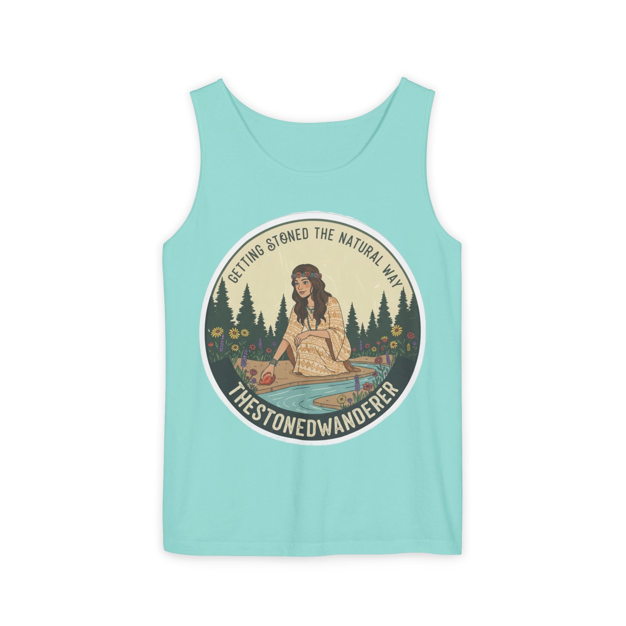 Tank Top — The Stoned Wanderer "Getting Stoned the Natural Way" Retro Camping Graphic