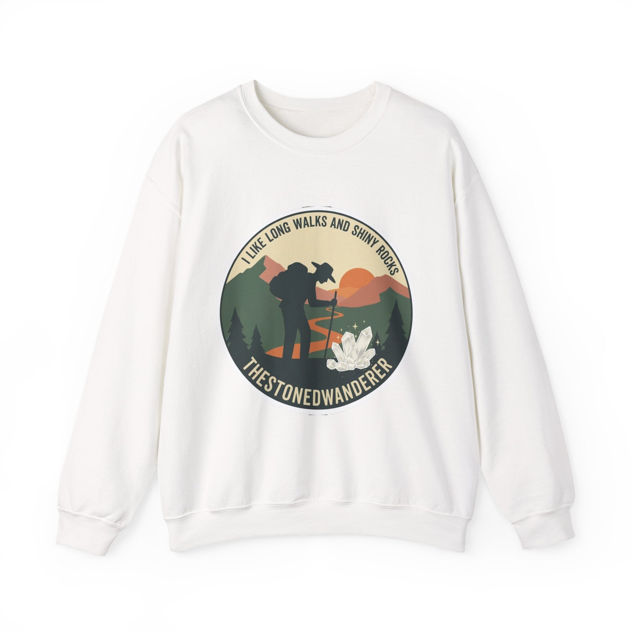 Hiking Crewneck Sweatshirt – 'I Take Long Walks and Shiny Rocks' Outdoor Adventure Pullover