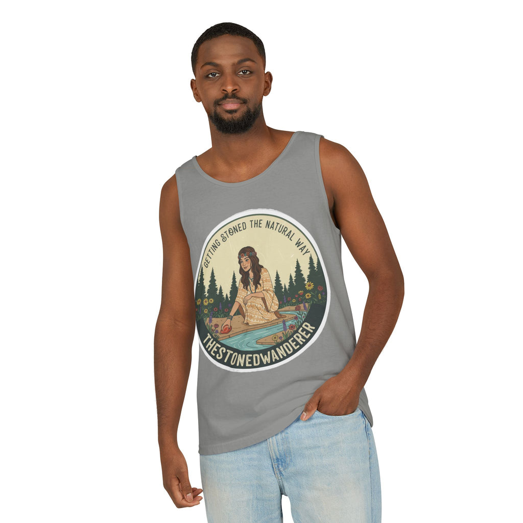 Tank Top — The Stoned Wanderer "Getting Stoned the Natural Way" Retro Camping Graphic