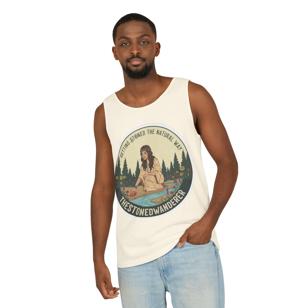 Tank Top — The Stoned Wanderer "Getting Stoned the Natural Way" Retro Camping Graphic