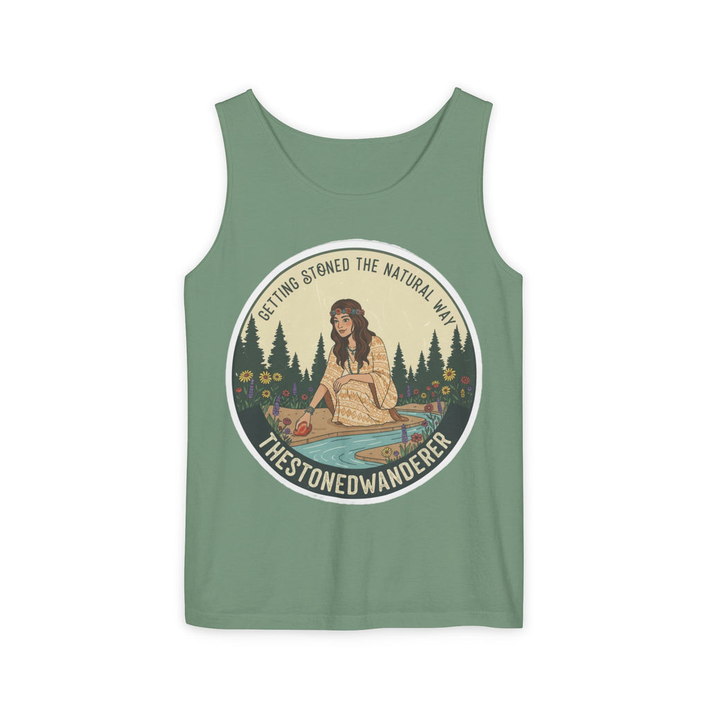 Tank Top — The Stoned Wanderer "Getting Stoned the Natural Way" Retro Camping Graphic