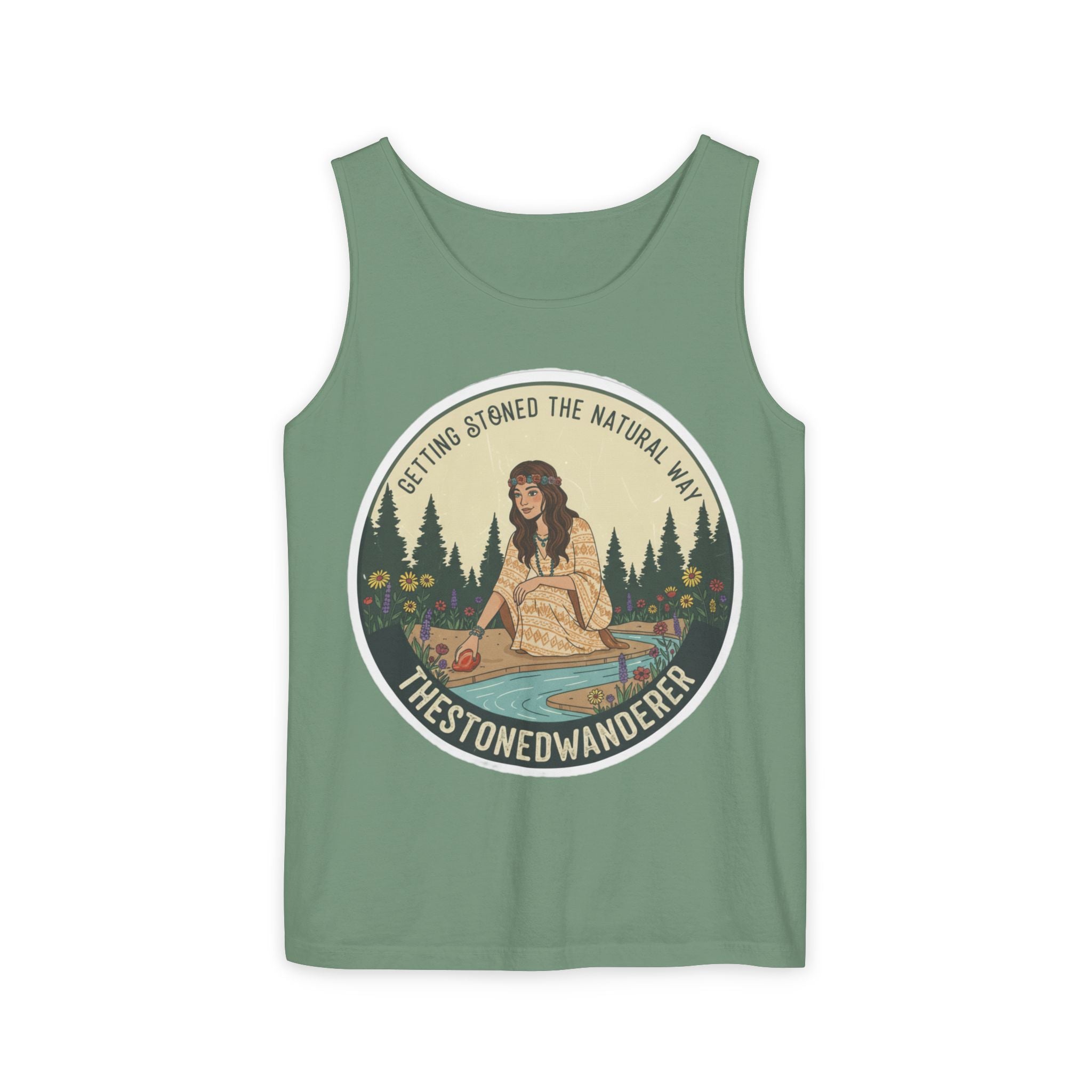 Tank Top — The Stoned Wanderer "Getting Stoned the Natural Way" Retro Camping Graphic