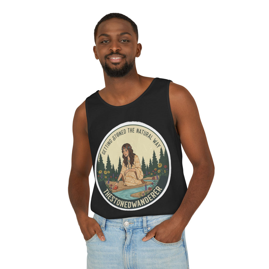 Tank Top — The Stoned Wanderer "Getting Stoned the Natural Way" Retro Camping Graphic