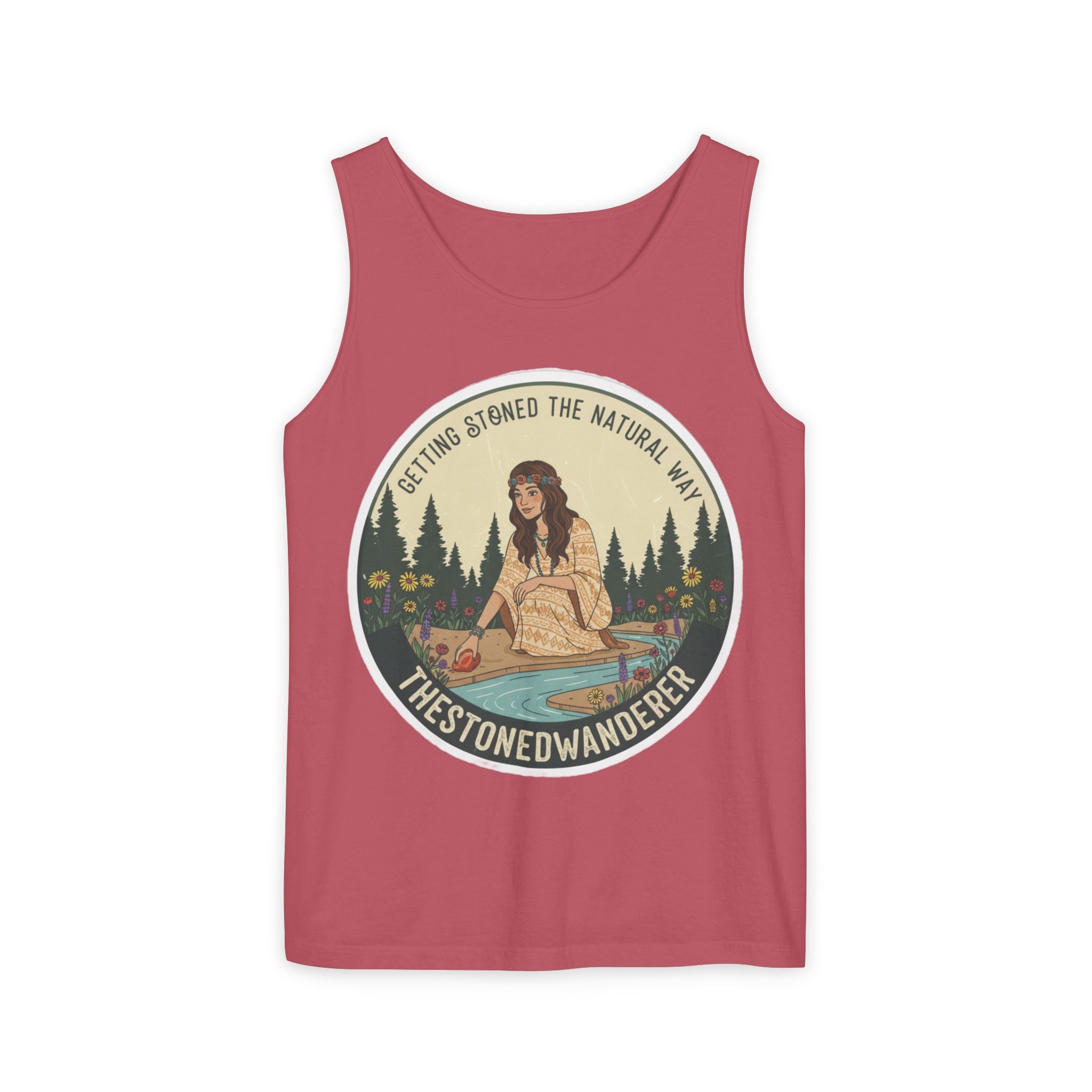 Tank Top — The Stoned Wanderer "Getting Stoned the Natural Way" Retro Camping Graphic
