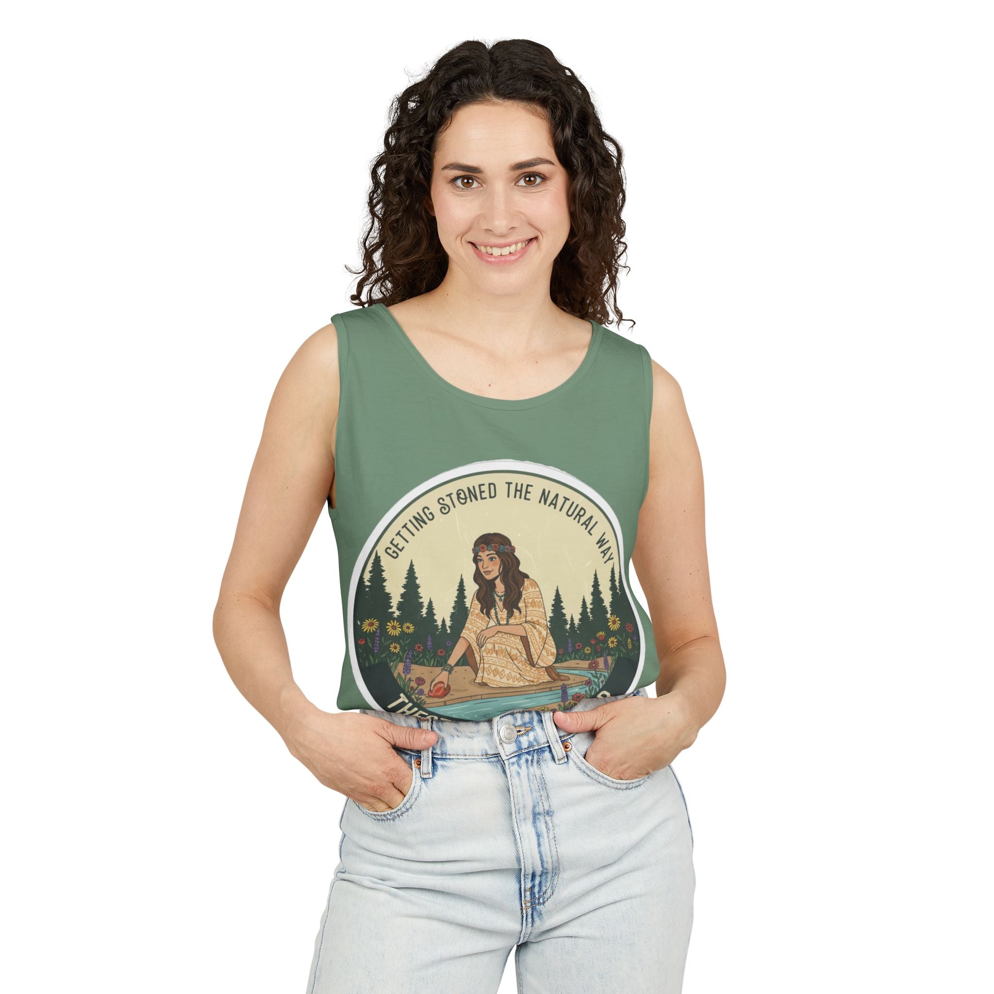 Tank Top — The Stoned Wanderer "Getting Stoned the Natural Way" Retro Camping Graphic