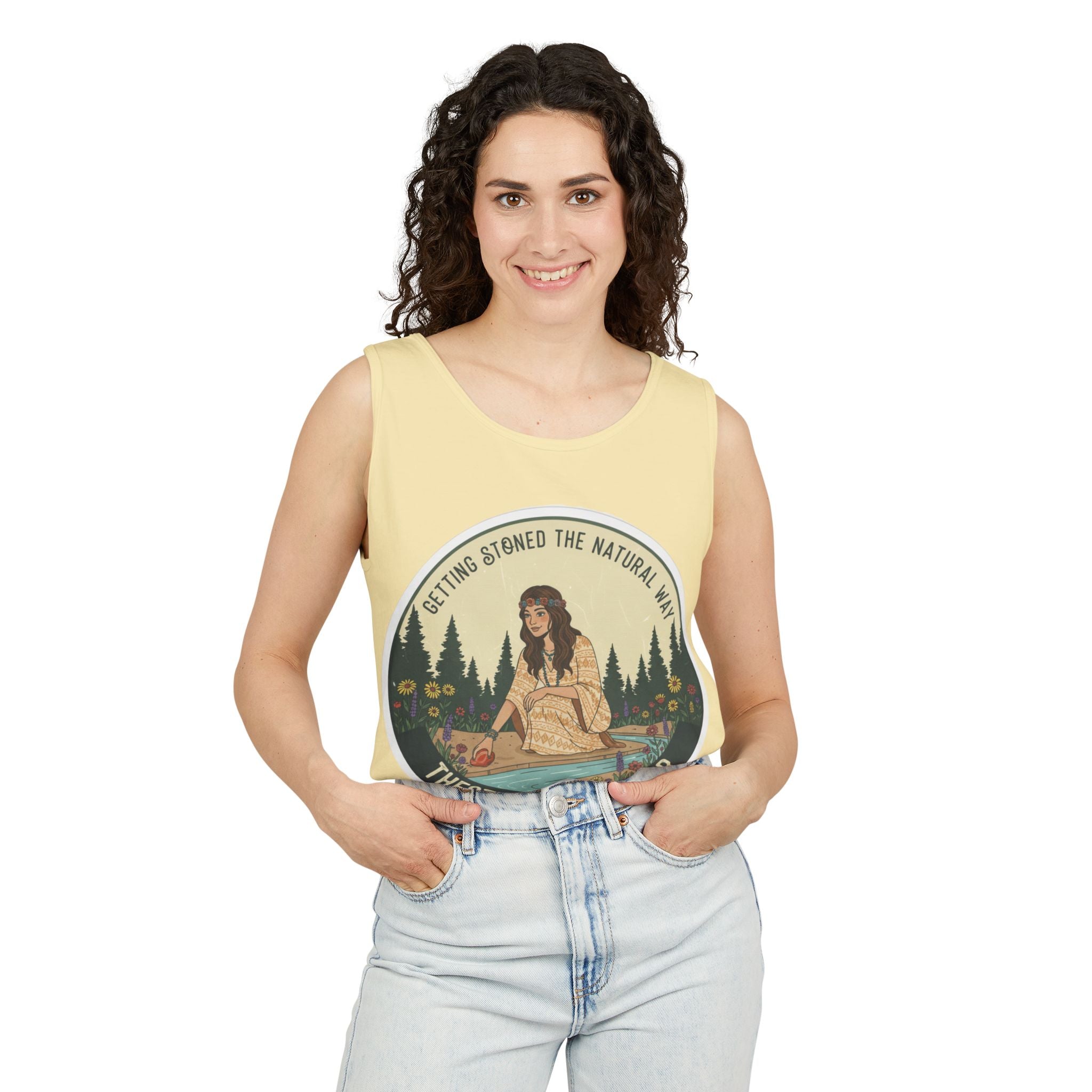 Tank Top — The Stoned Wanderer "Getting Stoned the Natural Way" Retro Camping Graphic