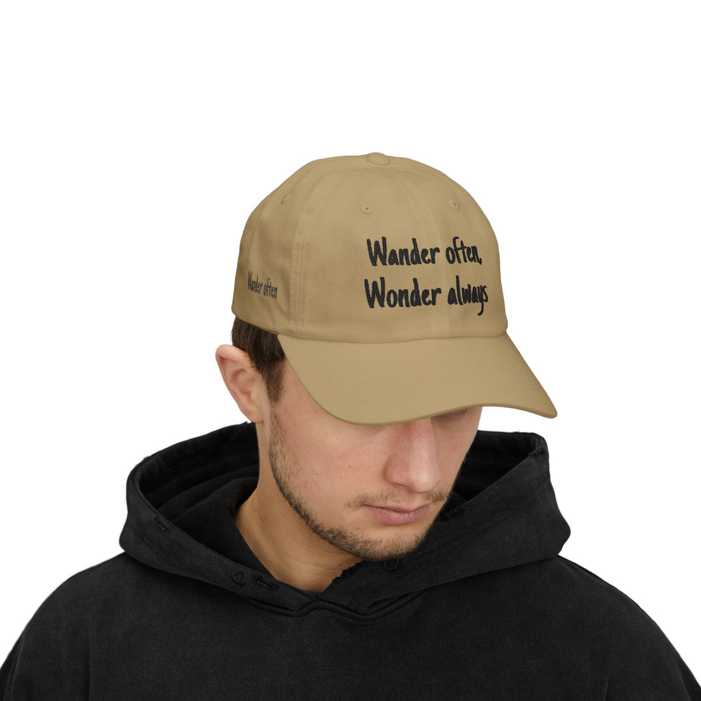 Dad Cap — "Wander often, Wonder always" Embroidered Travel Hat