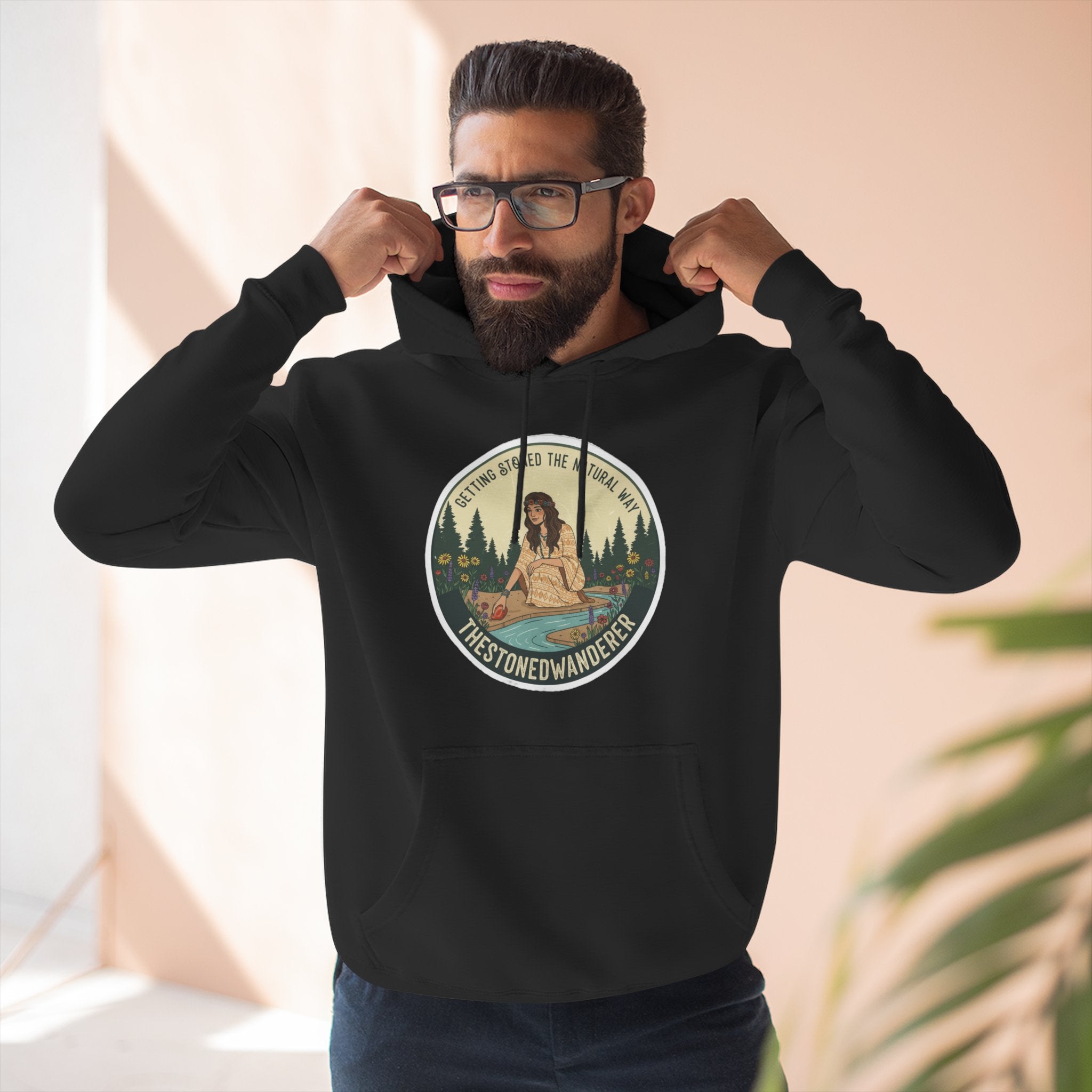 Outdoor Adventure Hoodie — "The Stone Wanderer" Vintage Camping Graphic