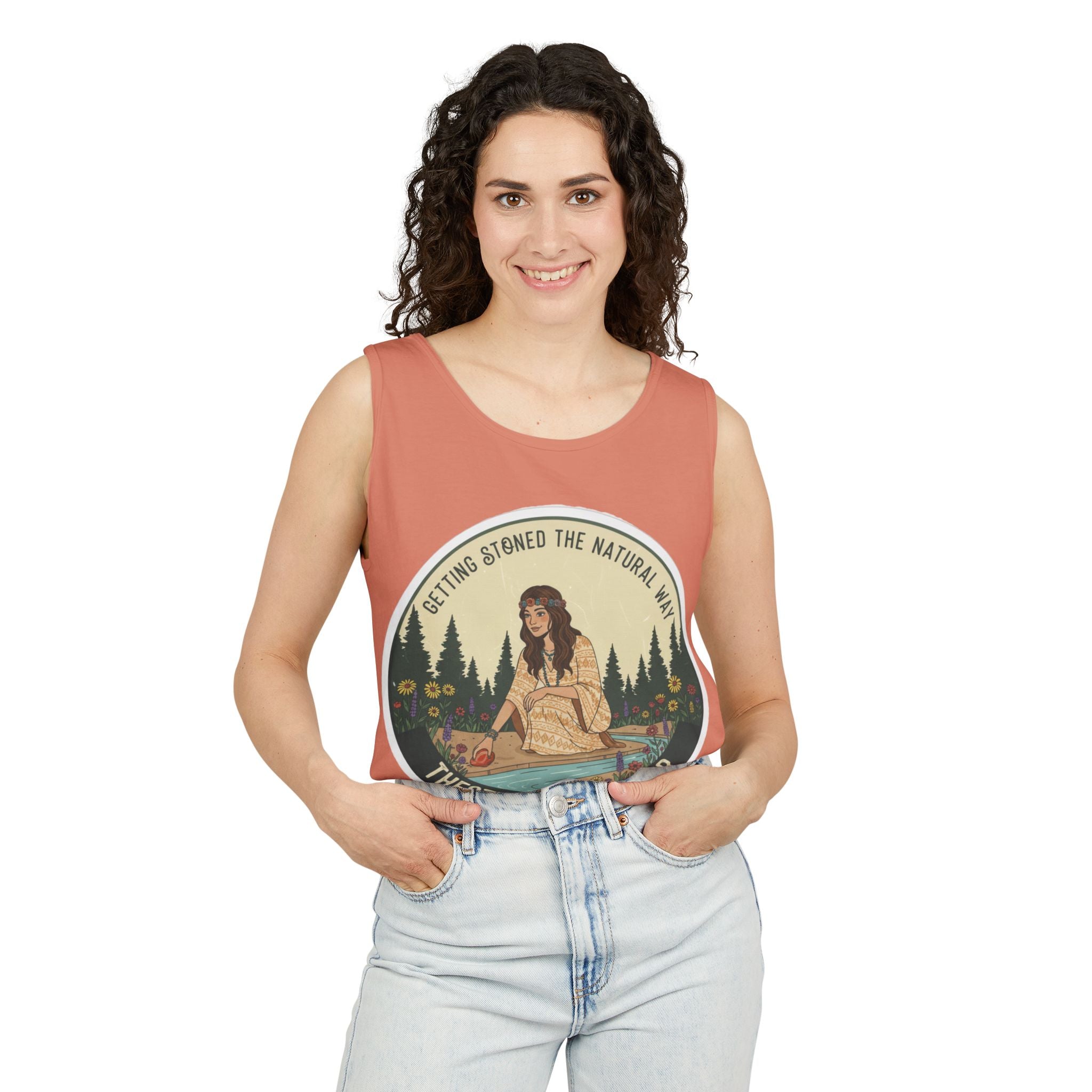 Tank Top — The Stoned Wanderer "Getting Stoned the Natural Way" Retro Camping Graphic