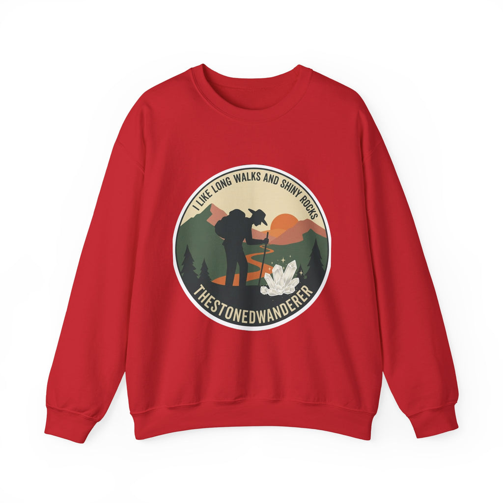 Hiking Crewneck Sweatshirt – 'I Take Long Walks and Shiny Rocks' Outdoor Adventure Pullover