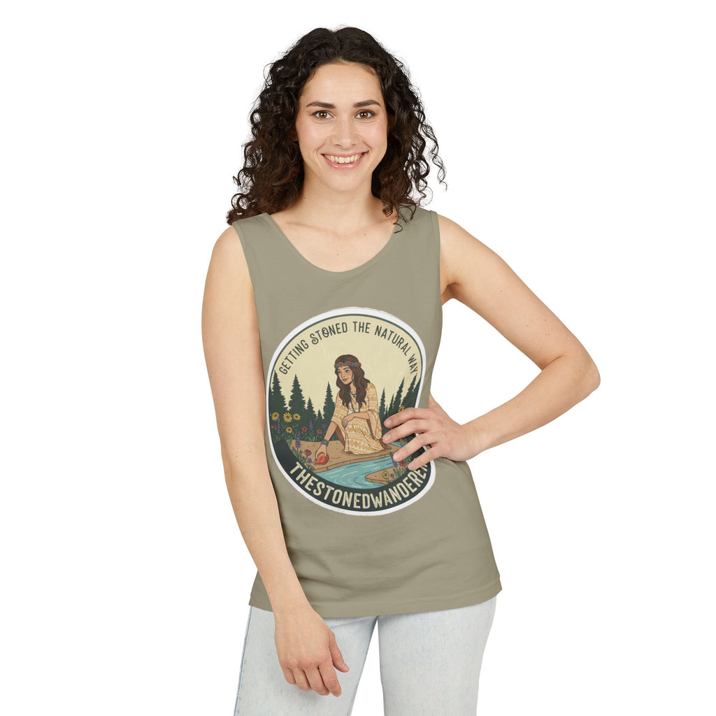 Tank Top — The Stoned Wanderer "Getting Stoned the Natural Way" Retro Camping Graphic