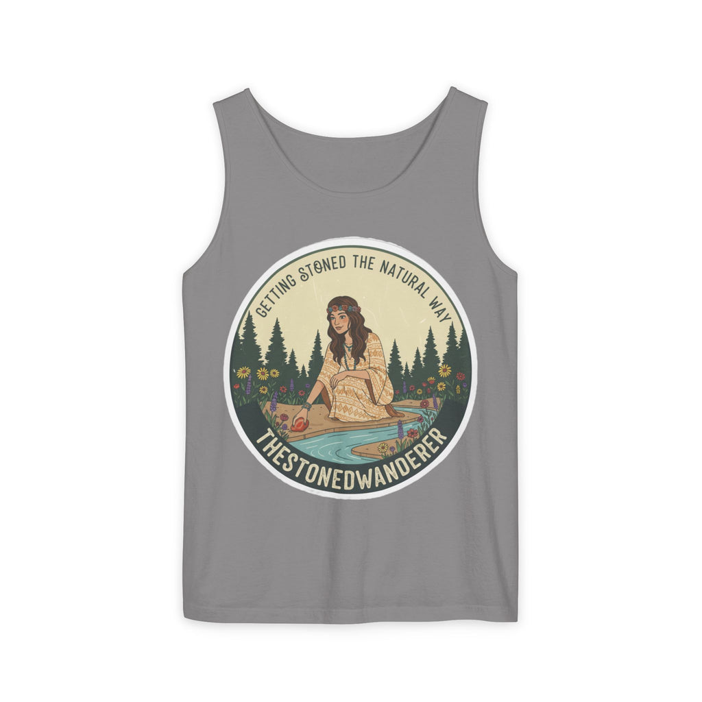 Tank Top — The Stoned Wanderer "Getting Stoned the Natural Way" Retro Camping Graphic