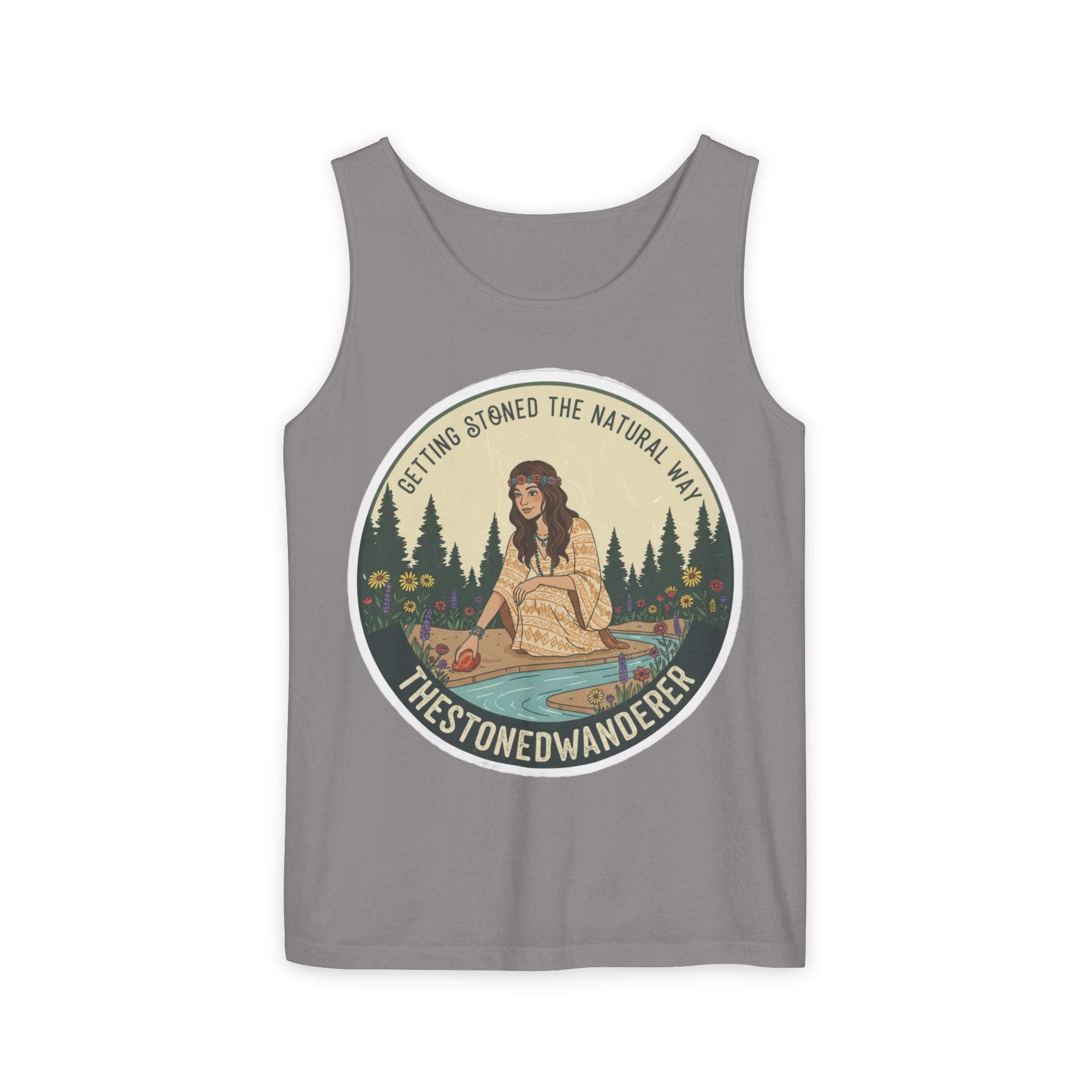 Tank Top — The Stoned Wanderer "Getting Stoned the Natural Way" Retro Camping Graphic