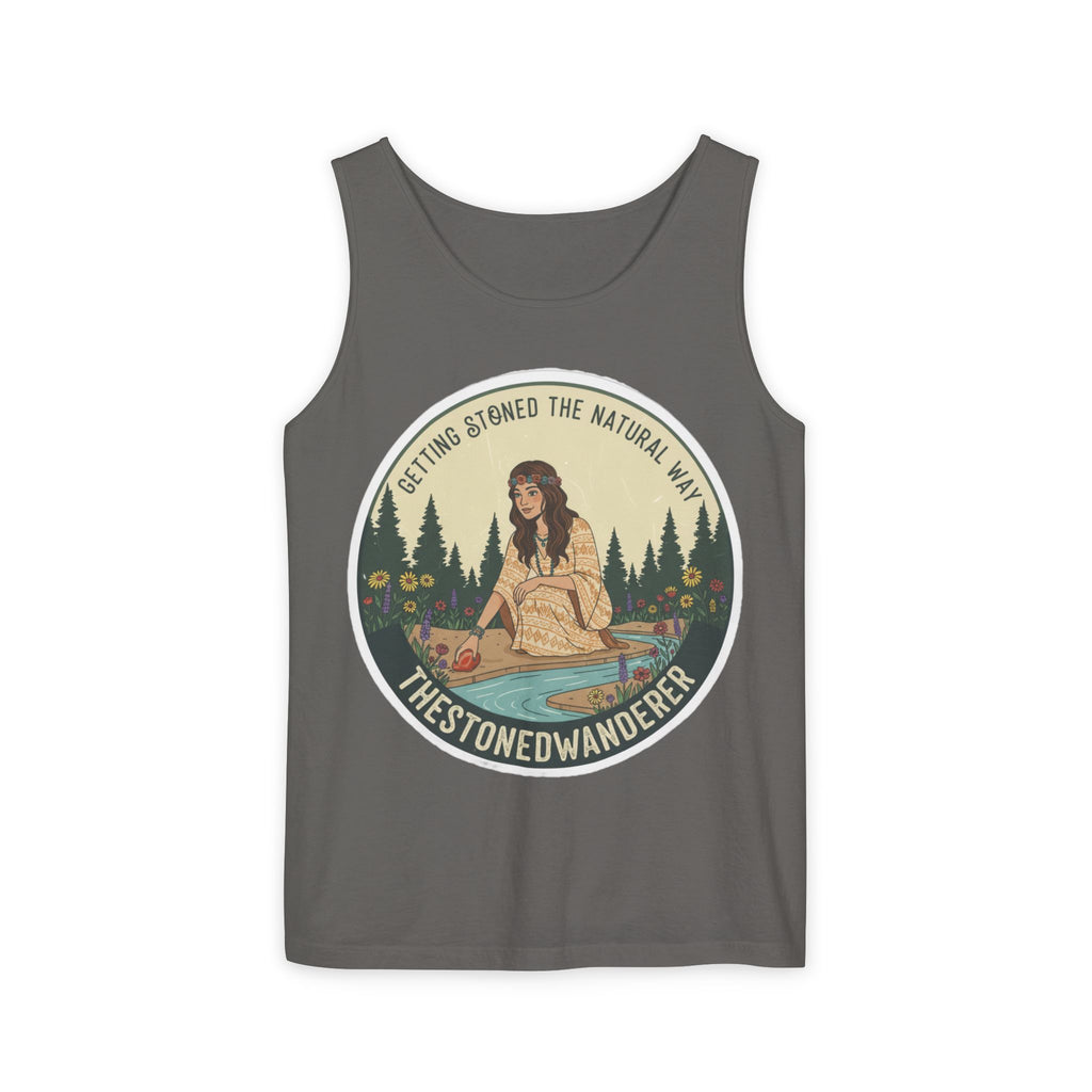 Tank Top — The Stoned Wanderer "Getting Stoned the Natural Way" Retro Camping Graphic