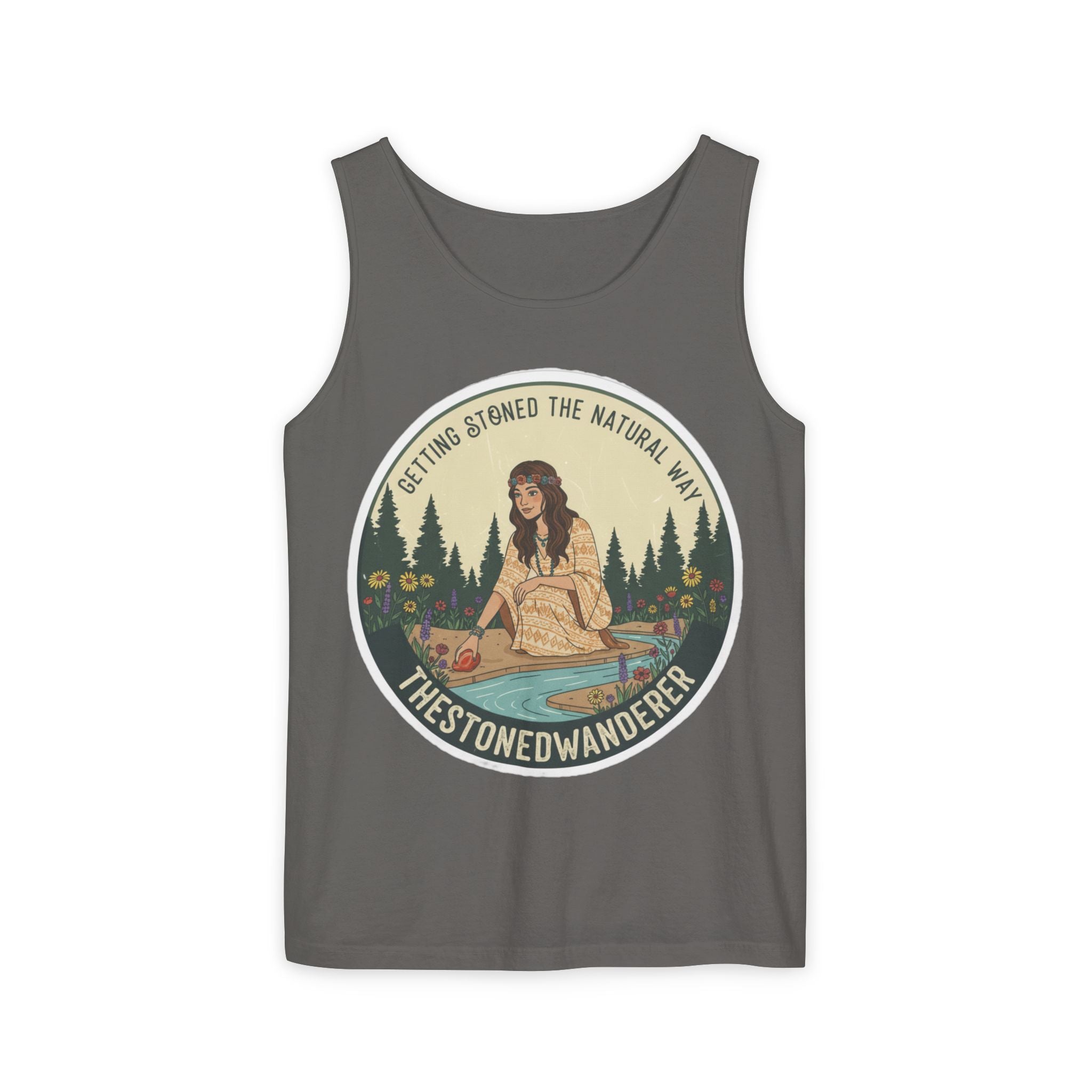 Tank Top — The Stoned Wanderer "Getting Stoned the Natural Way" Retro Camping Graphic