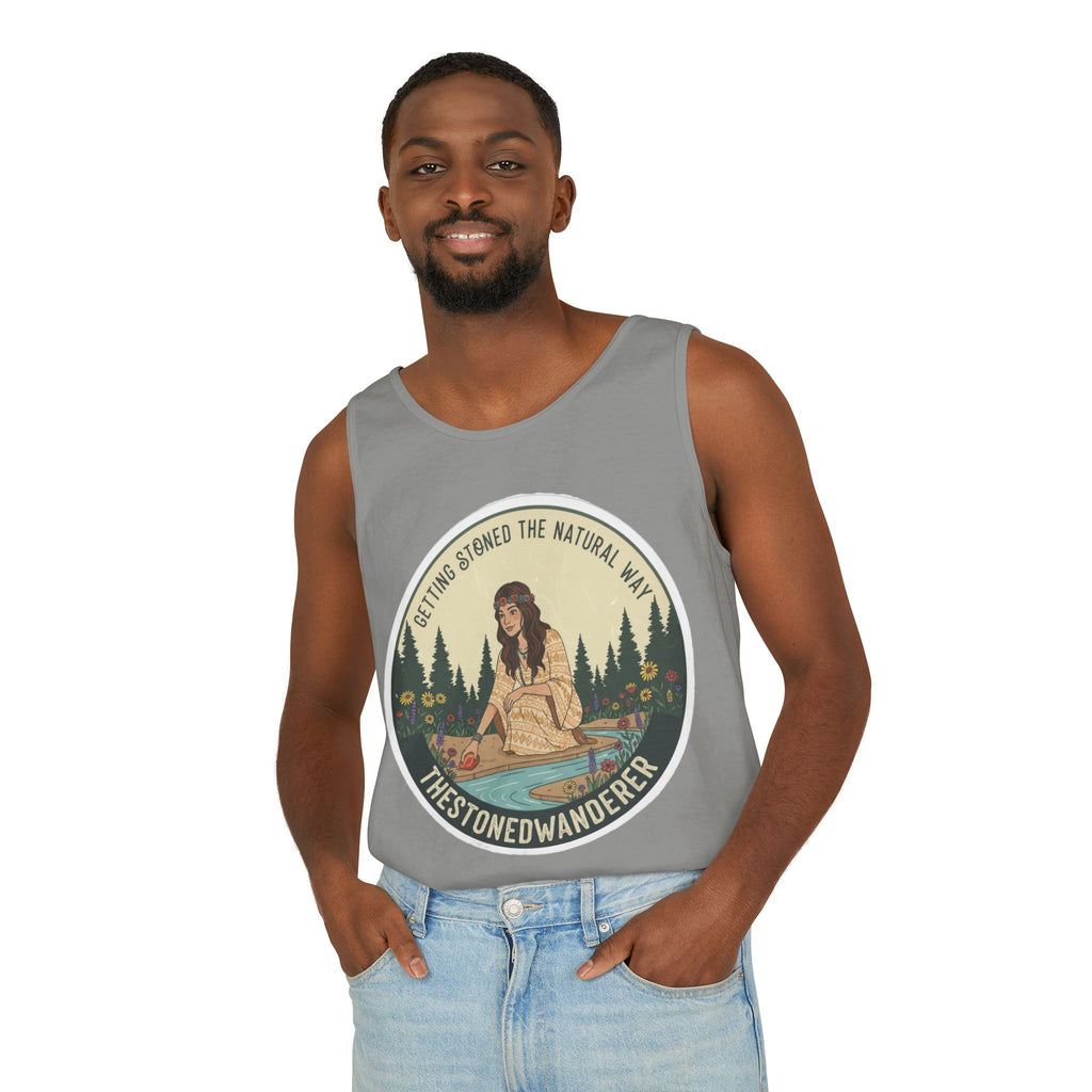 Tank Top — The Stoned Wanderer "Getting Stoned the Natural Way" Retro Camping Graphic